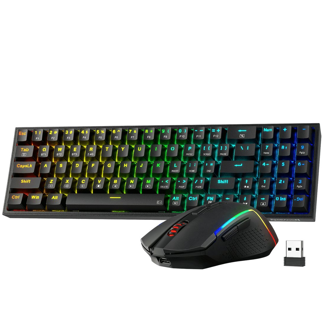 Redragon BS136 Tri-Mode Gaming Keyboard & Mouse Combo compact with 2.4Ghz wireless, BT3.0/5.0, Type-C Wired connection tech