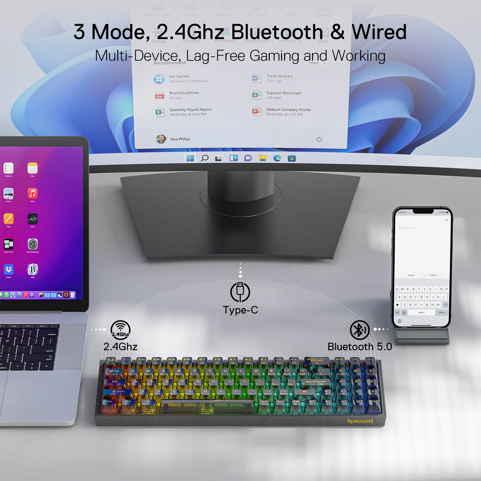 Papan Kekunci Permainan RGB Wayarles 3-Mod 75% Redragon K628 PRO SE, Papan Kekunci Mekanikal Padat Boleh Tukar Panas Lutsinar Sepenuhnya 78 Kekunci dengan Soket Dinaik Taraf, Kekunci Anak Panah & Numpad Khusus, Suis Tersuai Lut Cahaya