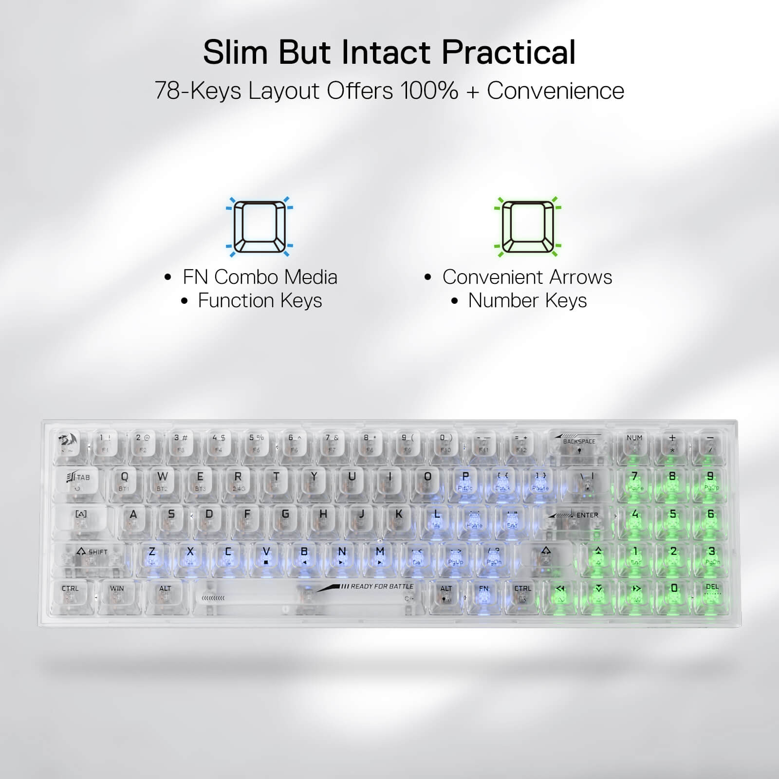 Papan Kekunci Permainan RGB Wayarles 3-Mod 75% Redragon K628 PRO SE, Papan Kekunci Mekanikal Padat Boleh Tukar Panas Lutsinar Sepenuhnya 78 Kekunci dengan Soket Dinaik Taraf, Kekunci Anak Panah & Numpad Khusus, Suis Tersuai Lut Cahaya