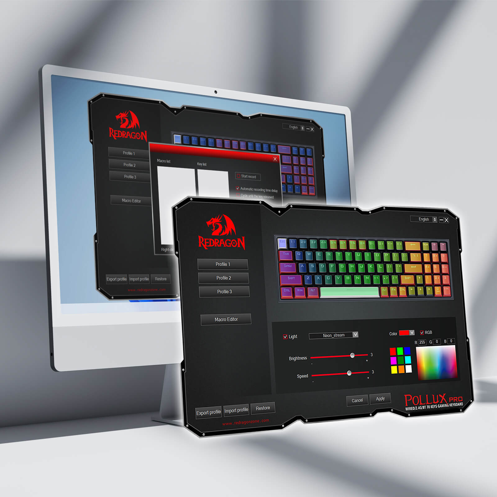 Papan Kekunci Permainan RGB Wayarles 3-Mod 75% Redragon K628 PRO SE, Papan Kekunci Mekanikal Padat Boleh Tukar Panas Lutsinar Sepenuhnya 78 Kekunci dengan Soket Dinaik Taraf, Kekunci Anak Panah & Numpad Khusus, Suis Tersuai Lut Cahaya