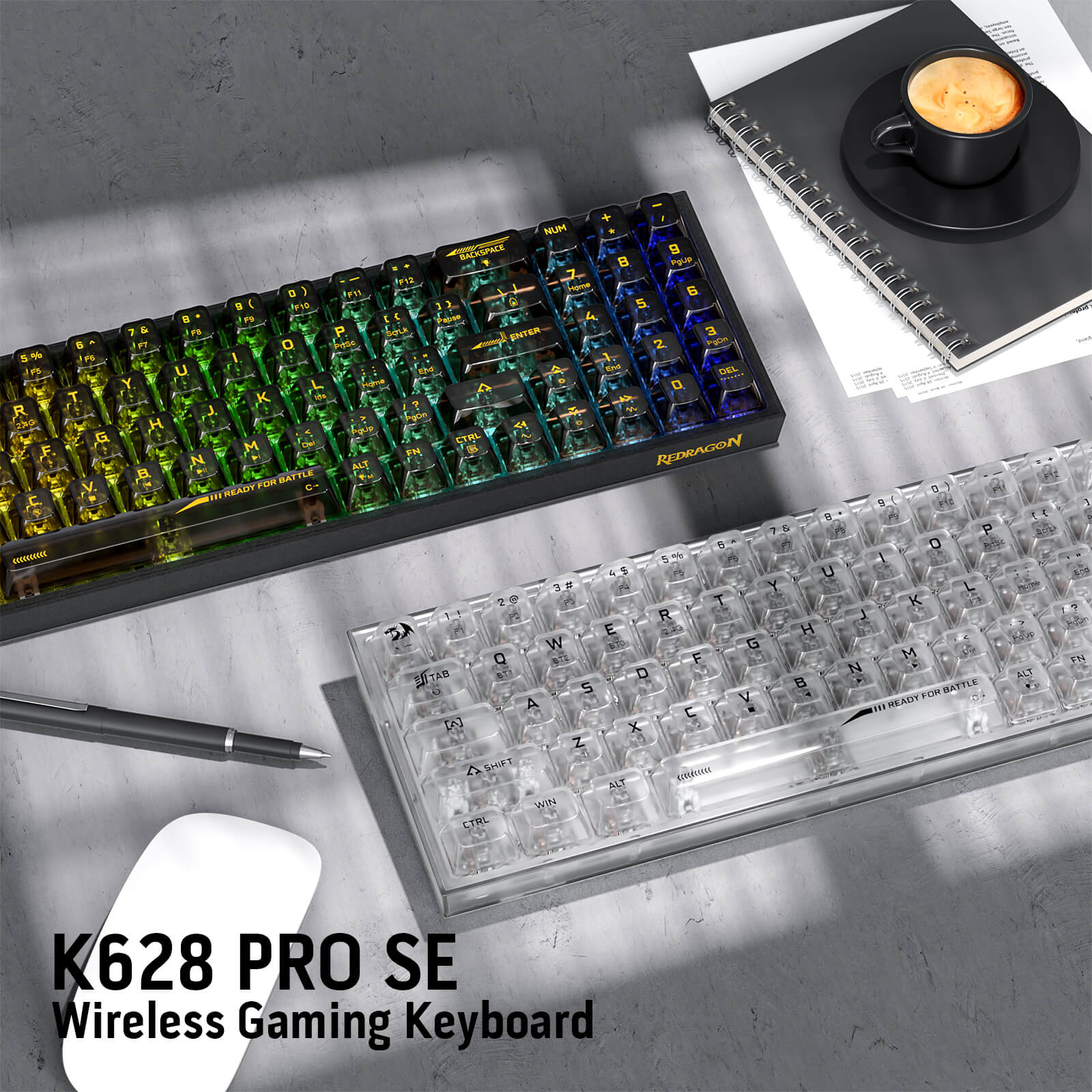 Papan Kekunci Permainan RGB Wayarles 3-Mod 75% Redragon K628 PRO SE, Papan Kekunci Mekanikal Padat Boleh Tukar Panas Lutsinar Sepenuhnya 78 Kekunci dengan Soket Dinaik Taraf, Kekunci Anak Panah & Numpad Khusus, Suis Tersuai Lut Cahaya