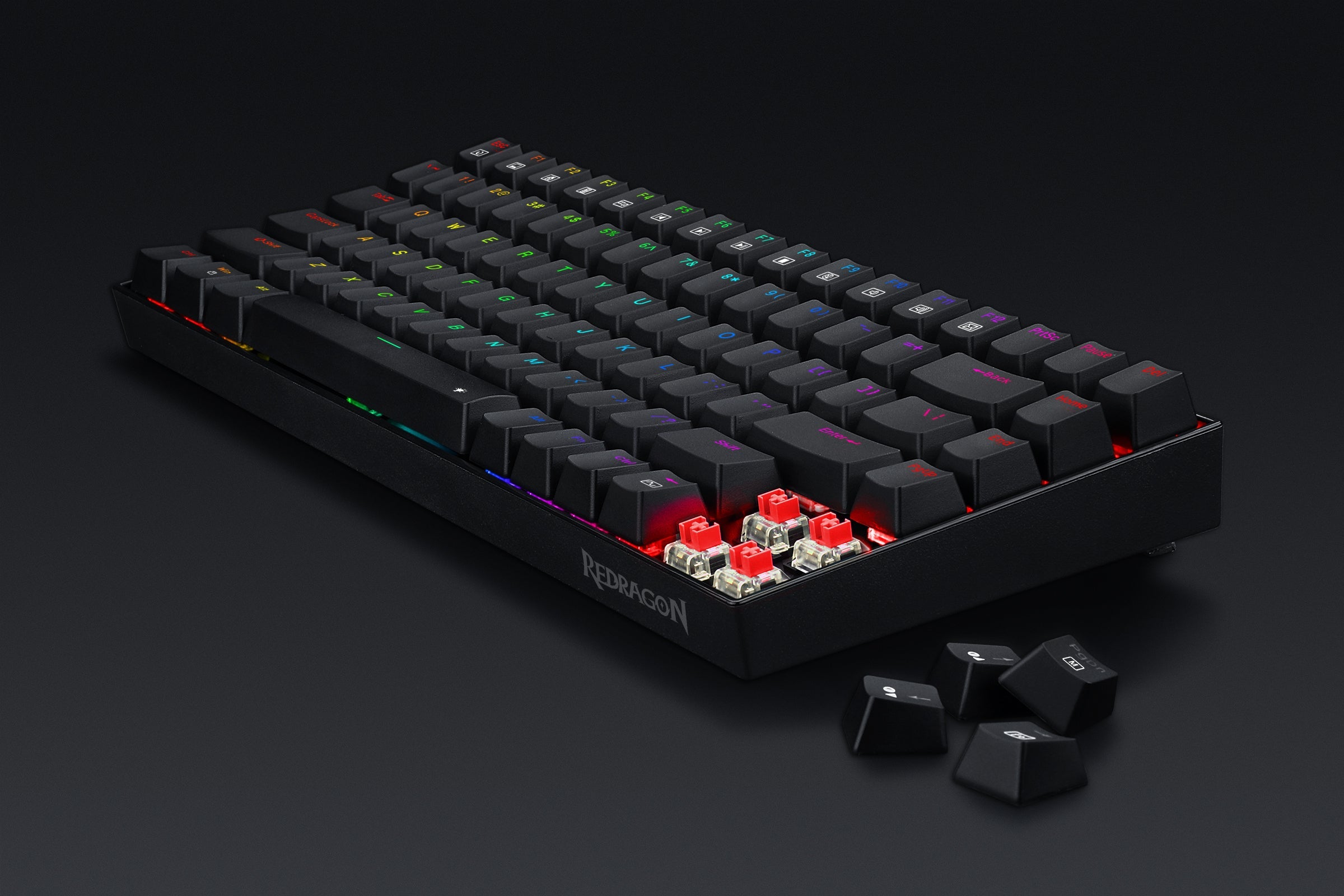 Papan Kekunci Permainan Mekanikal Berlampu Belakang LED RGB Redragon K629 PHANTOM dengan 84 Kekunci Profesional-Suis Merah Linear