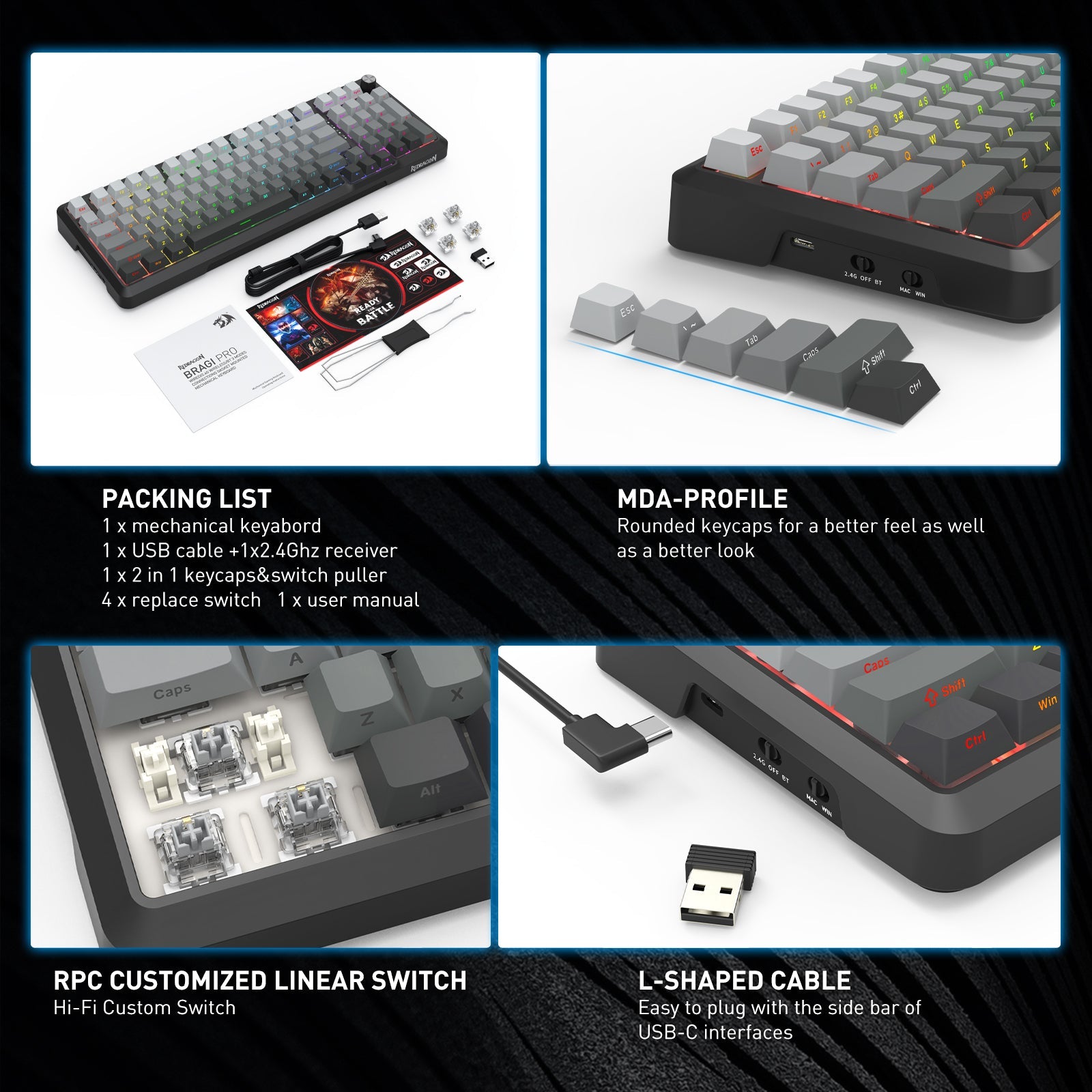 BRAGI PRO K688SP-RGB-PRO PAPAN KEKUNCI MEKANIKAL GASKET 3 MOD
