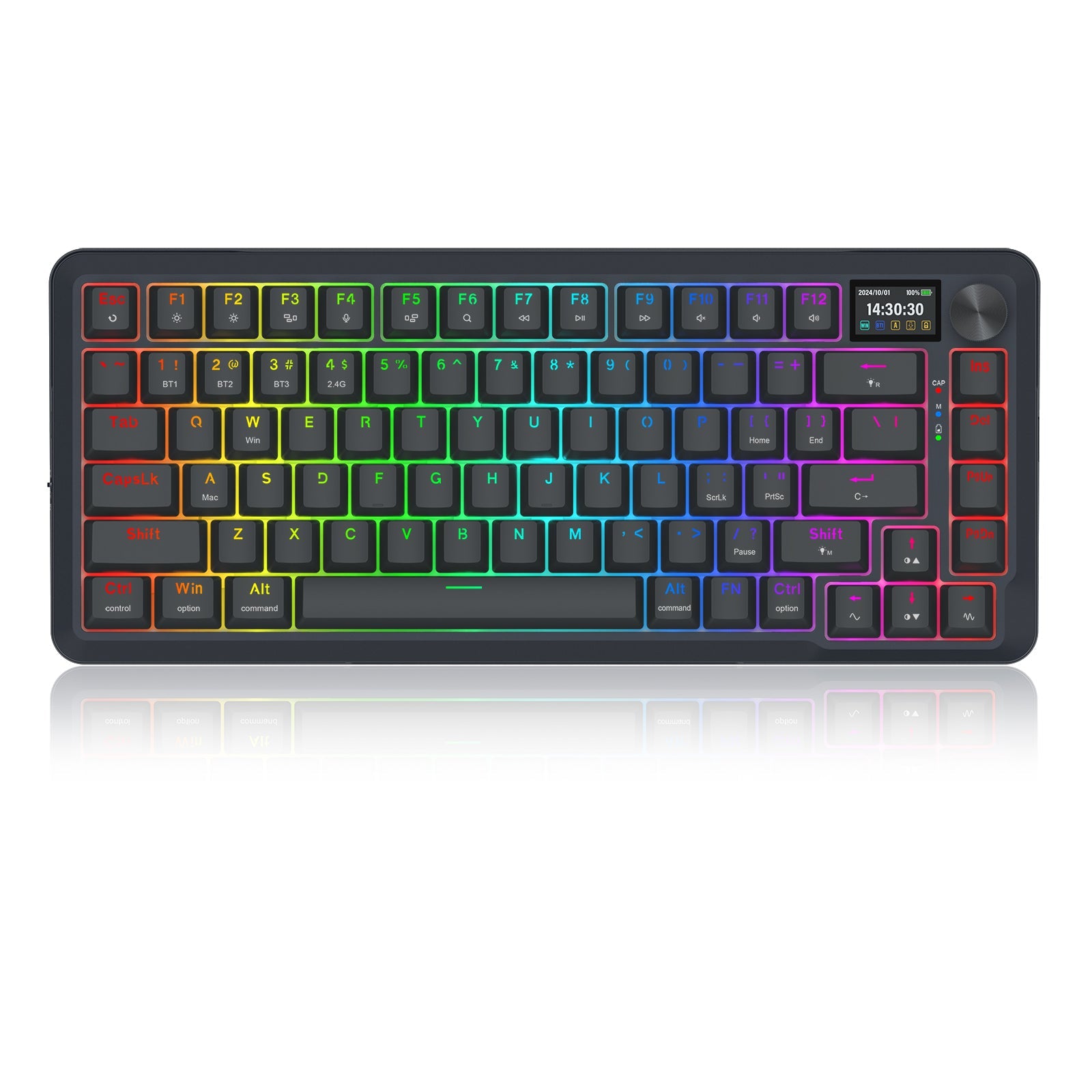 Papan kekunci mekanikal Redragon K708RGB-PRO FLEKACT dengan skrin LCD lekap GASKET 3 mod sambungan