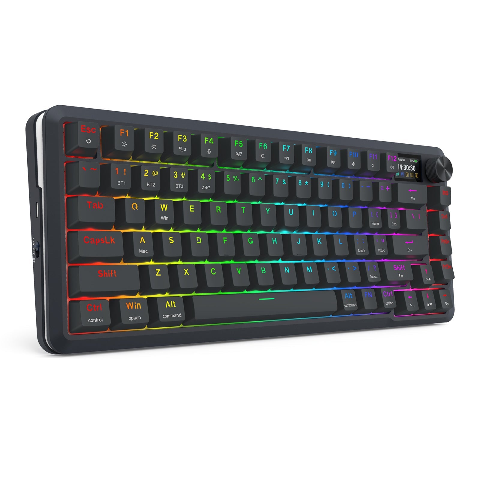 Papan kekunci mekanikal Redragon K708RGB-PRO FLEKACT dengan skrin LCD lekap GASKET 3 mod sambungan