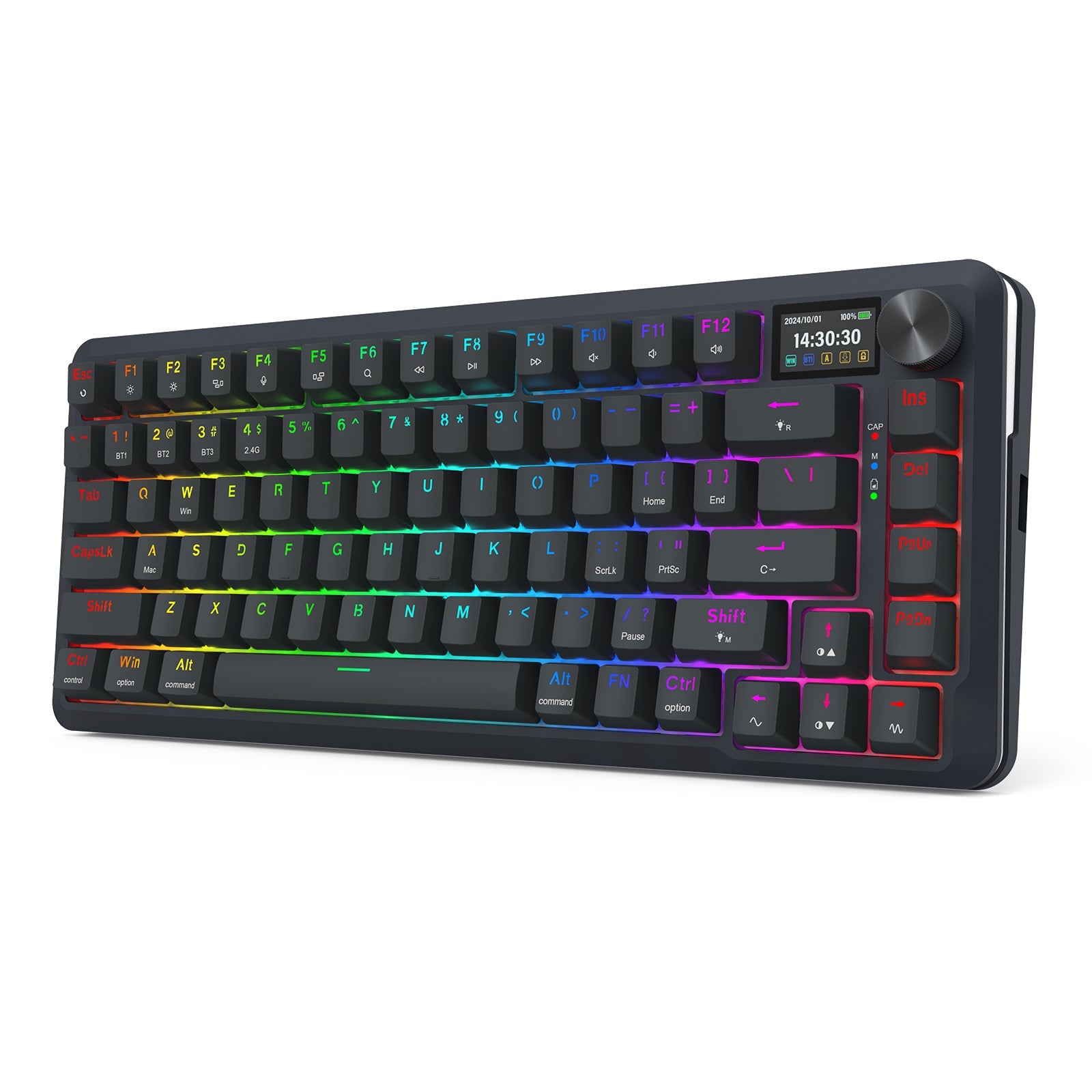 Papan kekunci mekanikal Redragon K708RGB-PRO FLEKACT dengan skrin LCD lekap GASKET 3 mod sambungan
