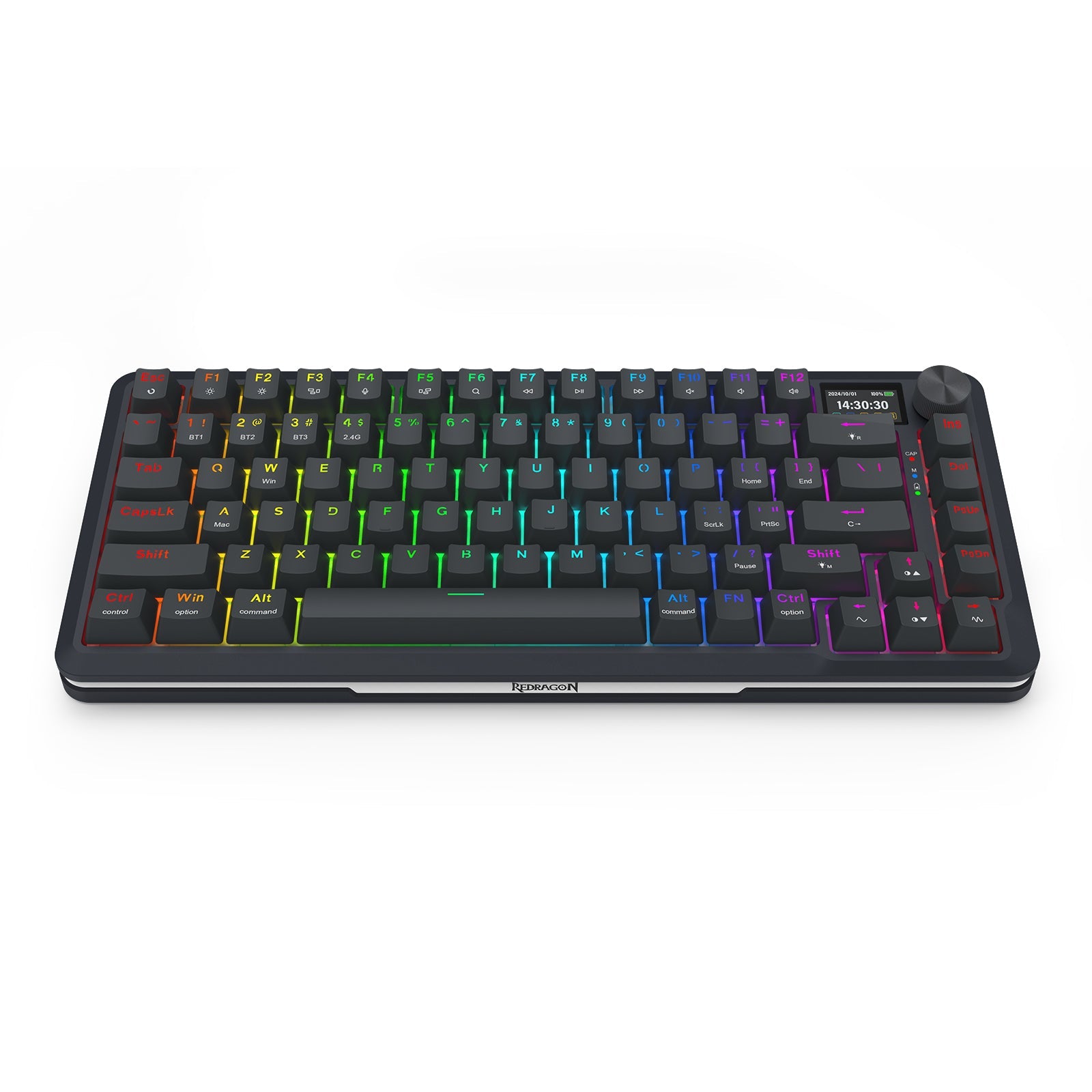 Papan kekunci mekanikal Redragon K708RGB-PRO FLEKACT dengan skrin LCD lekap GASKET 3 mod sambungan