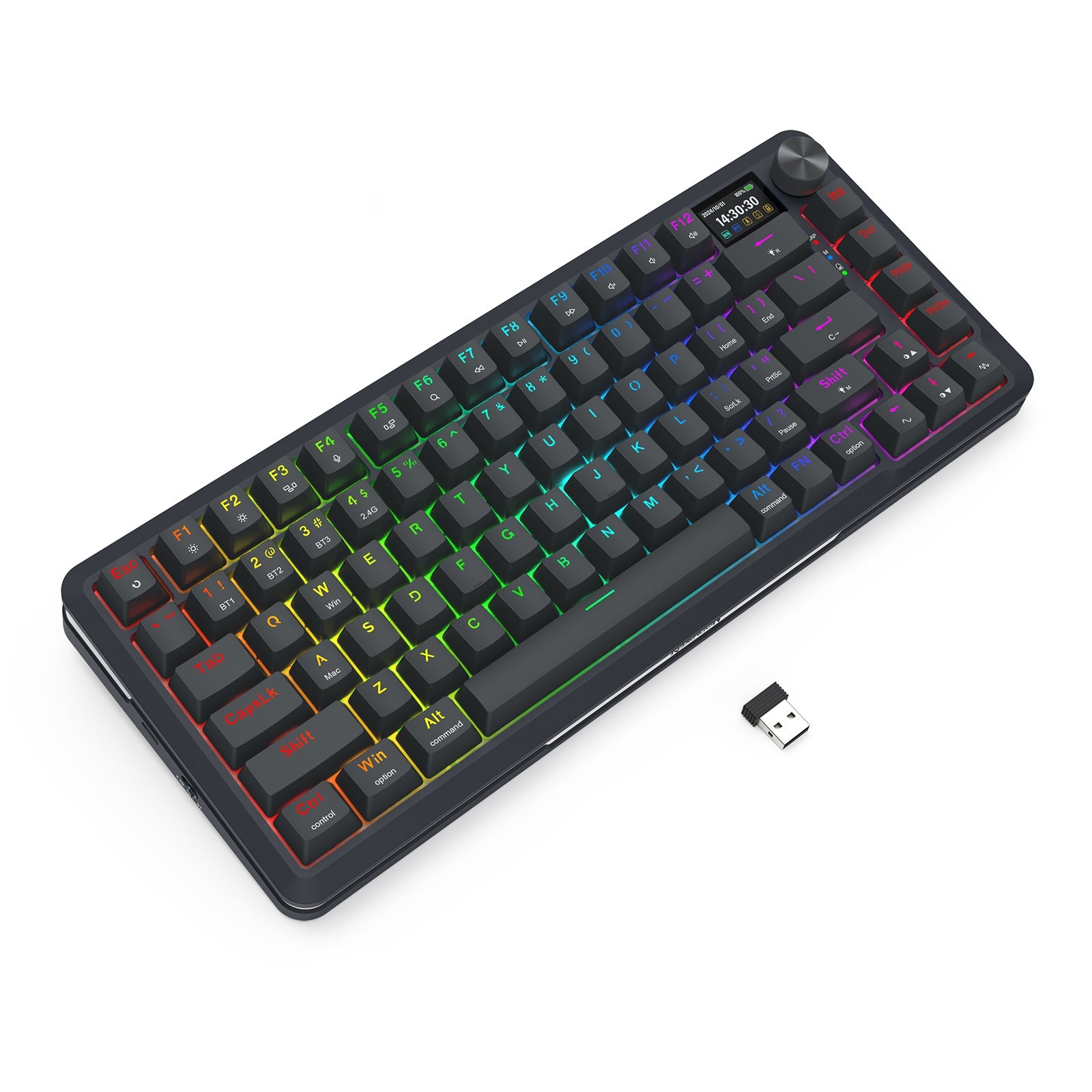 Papan kekunci mekanikal Redragon K708RGB-PRO FLEKACT dengan skrin LCD lekap GASKET 3 mod sambungan