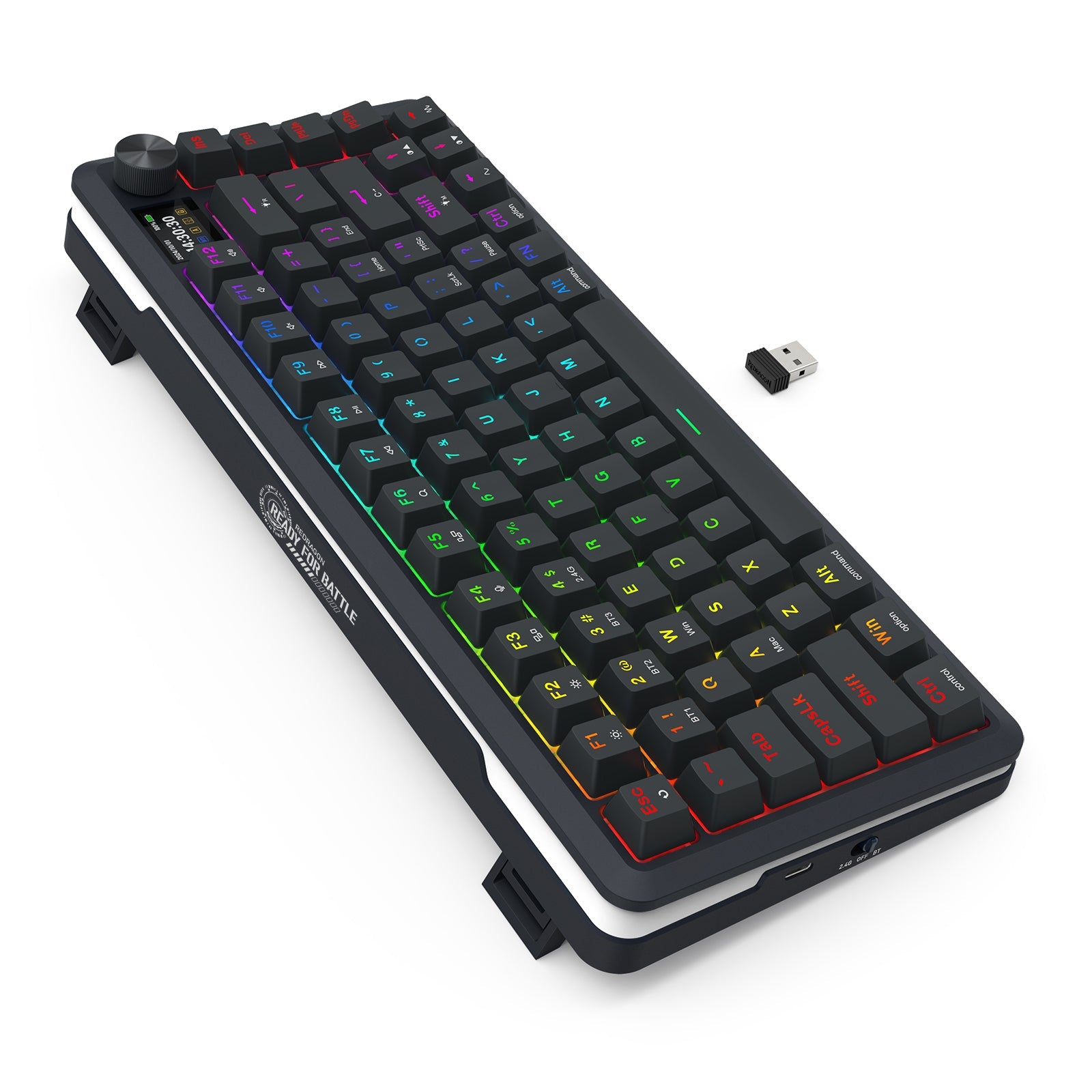 Papan kekunci mekanikal Redragon K708RGB-PRO FLEKACT dengan skrin LCD lekap GASKET 3 mod sambungan