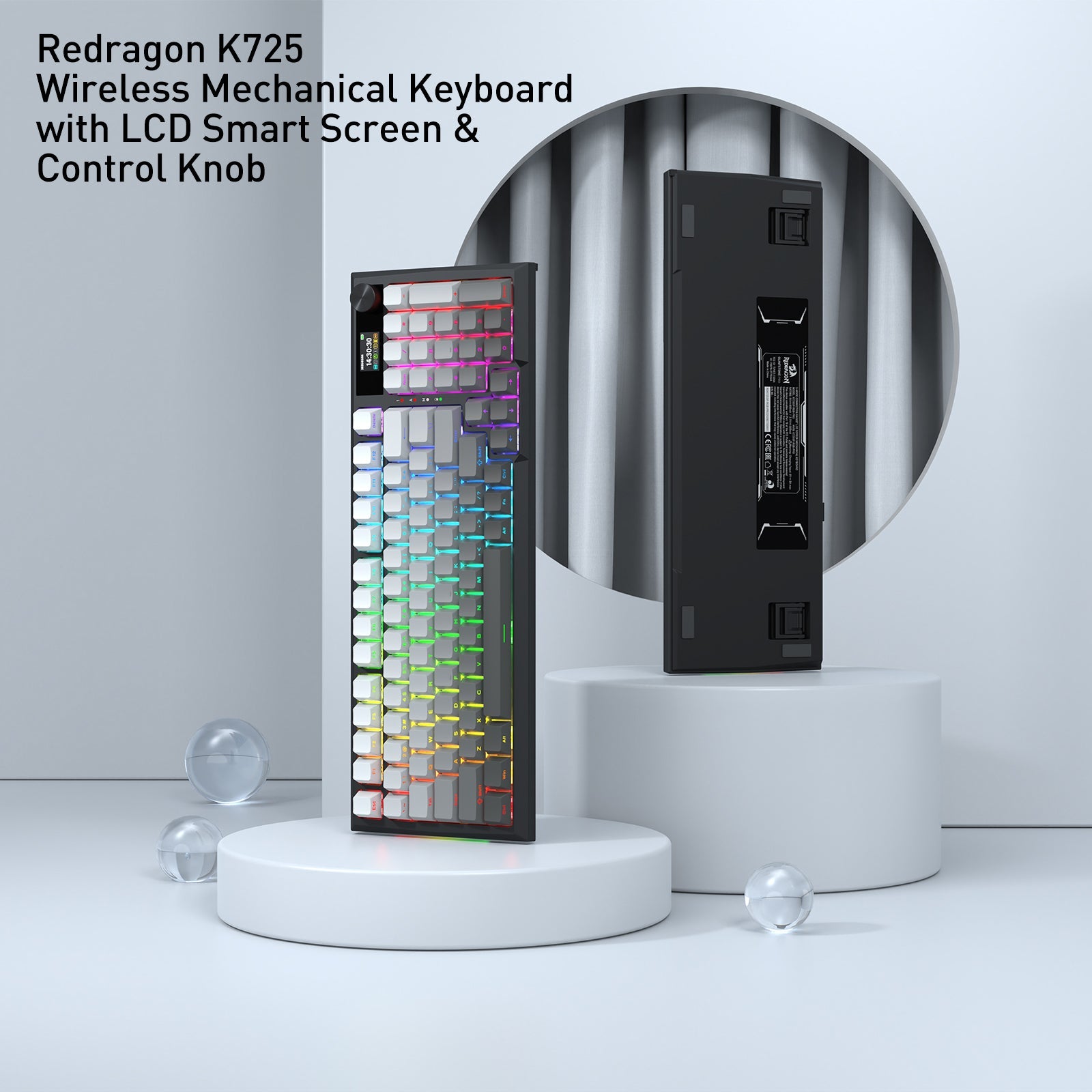 Papan kekunci mekanikal Gasket 3-mod K725SP-RGB-PRO 98+1 dengan paparan LCD