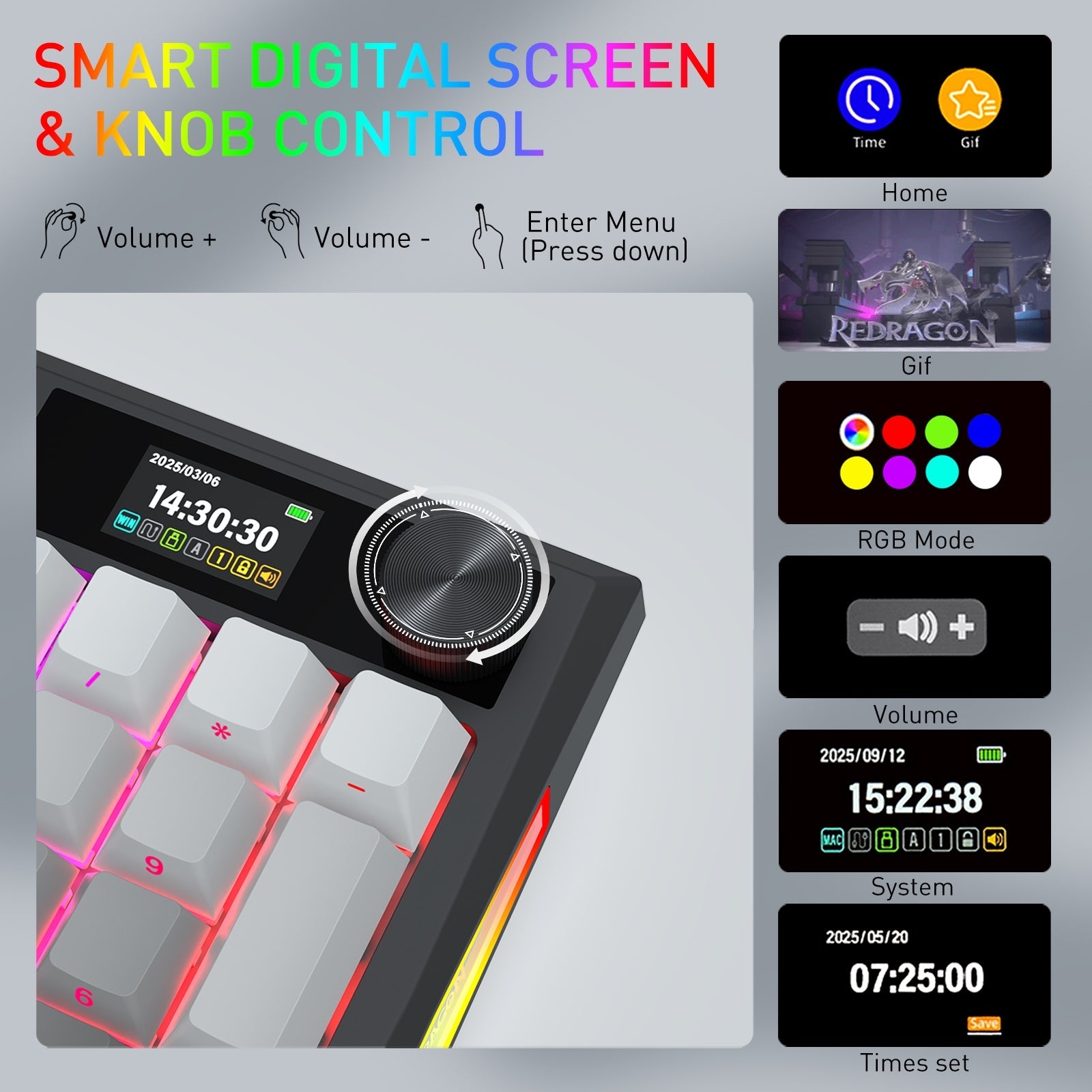 Papan kekunci mekanikal Gasket 3-mod K725SP-RGB-PRO 98+1 dengan paparan LCD
