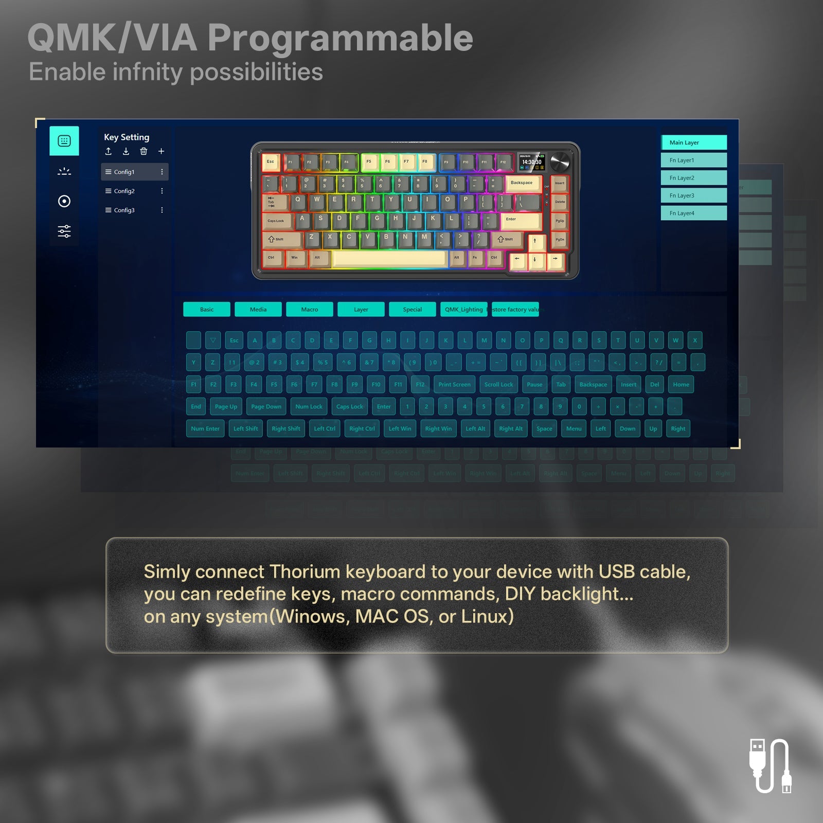 PAPAN KEKUNCI MEKANIKAL QMK THORIUM K751GBC-RGB-PRO 3 MOD GASKET MOUNT 75%