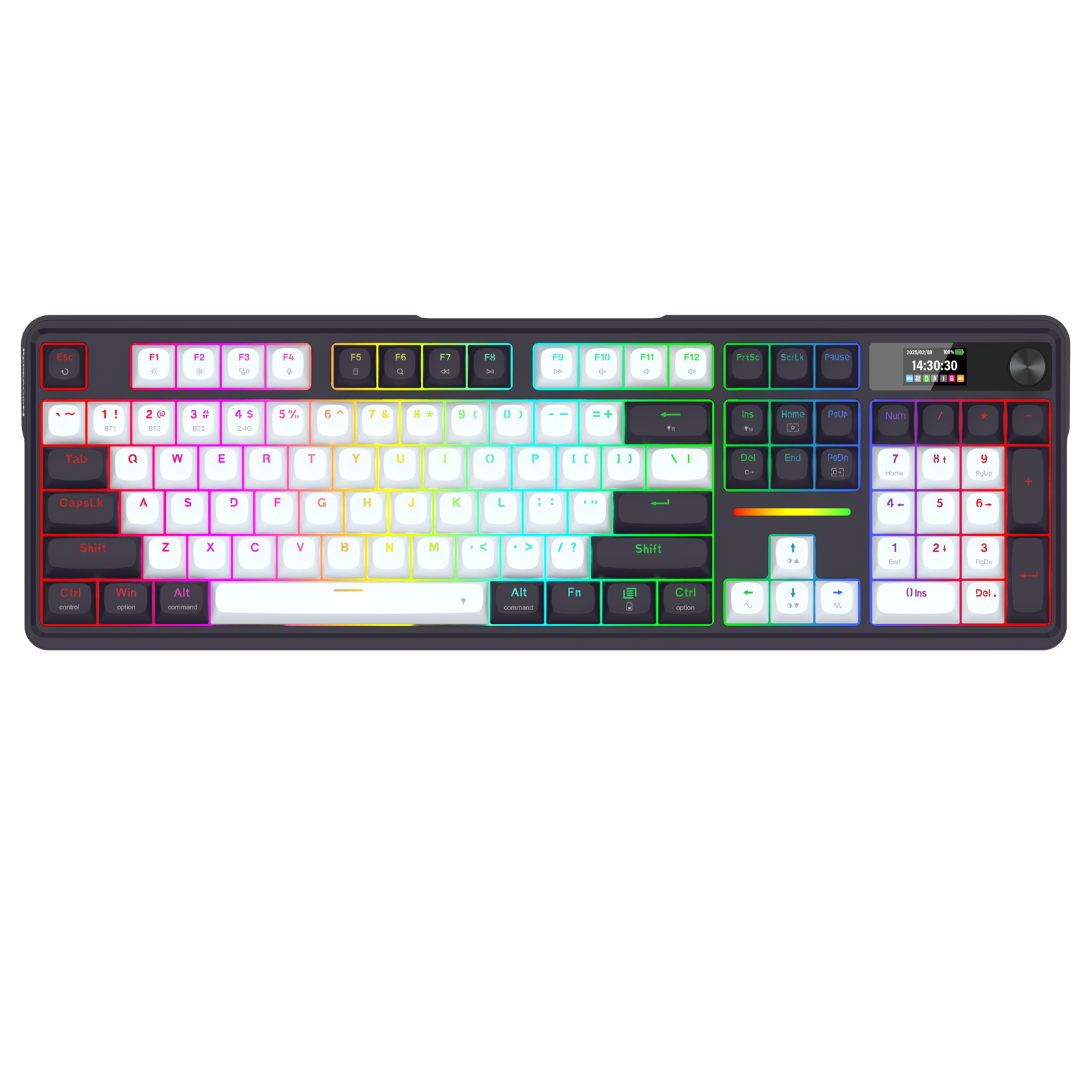 Papan Kekunci Mekanikal Redragon K762WB-RGB-PRO 3 Mod 104 Gasket dengan Paparan LCD