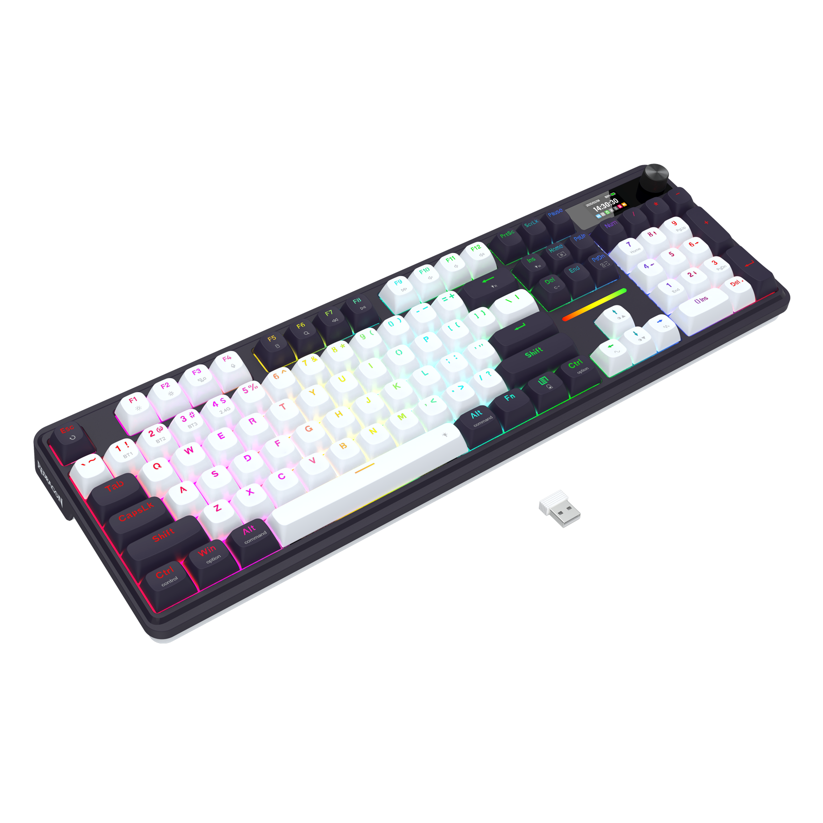 Papan Kekunci Mekanikal Redragon K762WB-RGB-PRO 3 Mod 104 Gasket dengan Paparan LCD