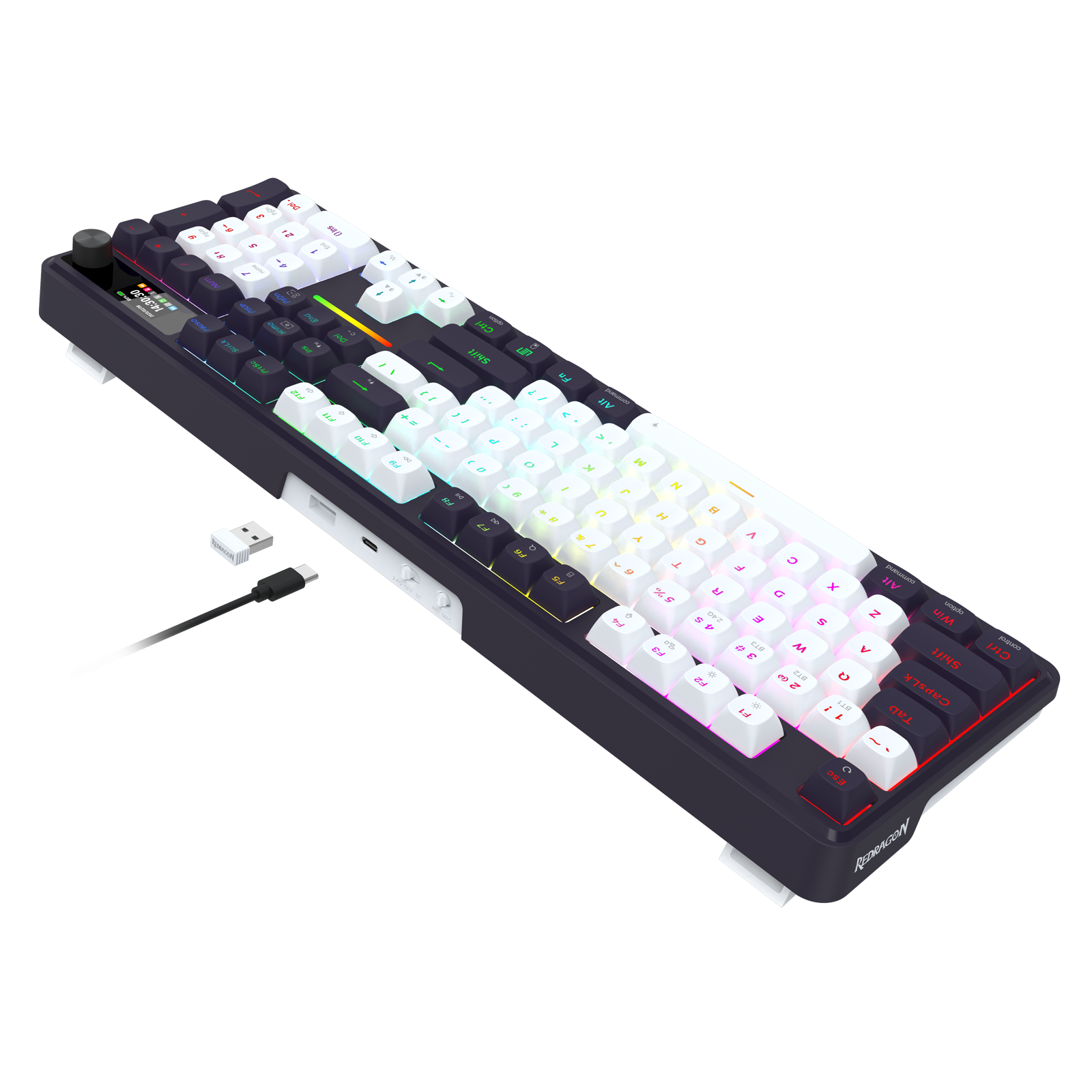 Papan Kekunci Mekanikal Redragon K762WB-RGB-PRO 3 Mod 104 Gasket dengan Paparan LCD