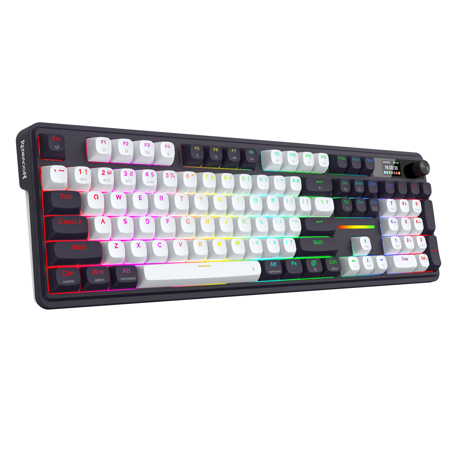 Papan Kekunci Mekanikal Redragon K762WB-RGB-PRO 3 Mod 104 Gasket dengan Paparan LCD