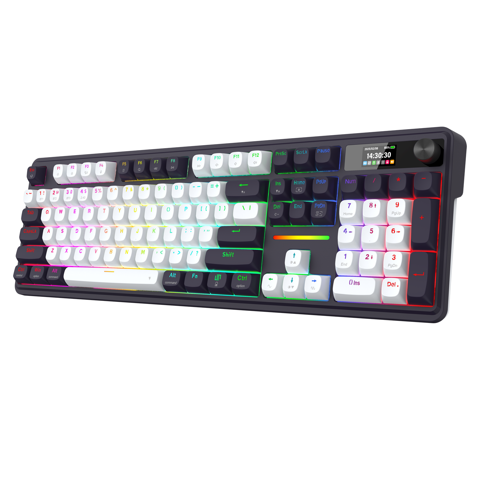 Papan Kekunci Mekanikal Redragon K762WB-RGB-PRO 3 Mod 104 Gasket dengan Paparan LCD