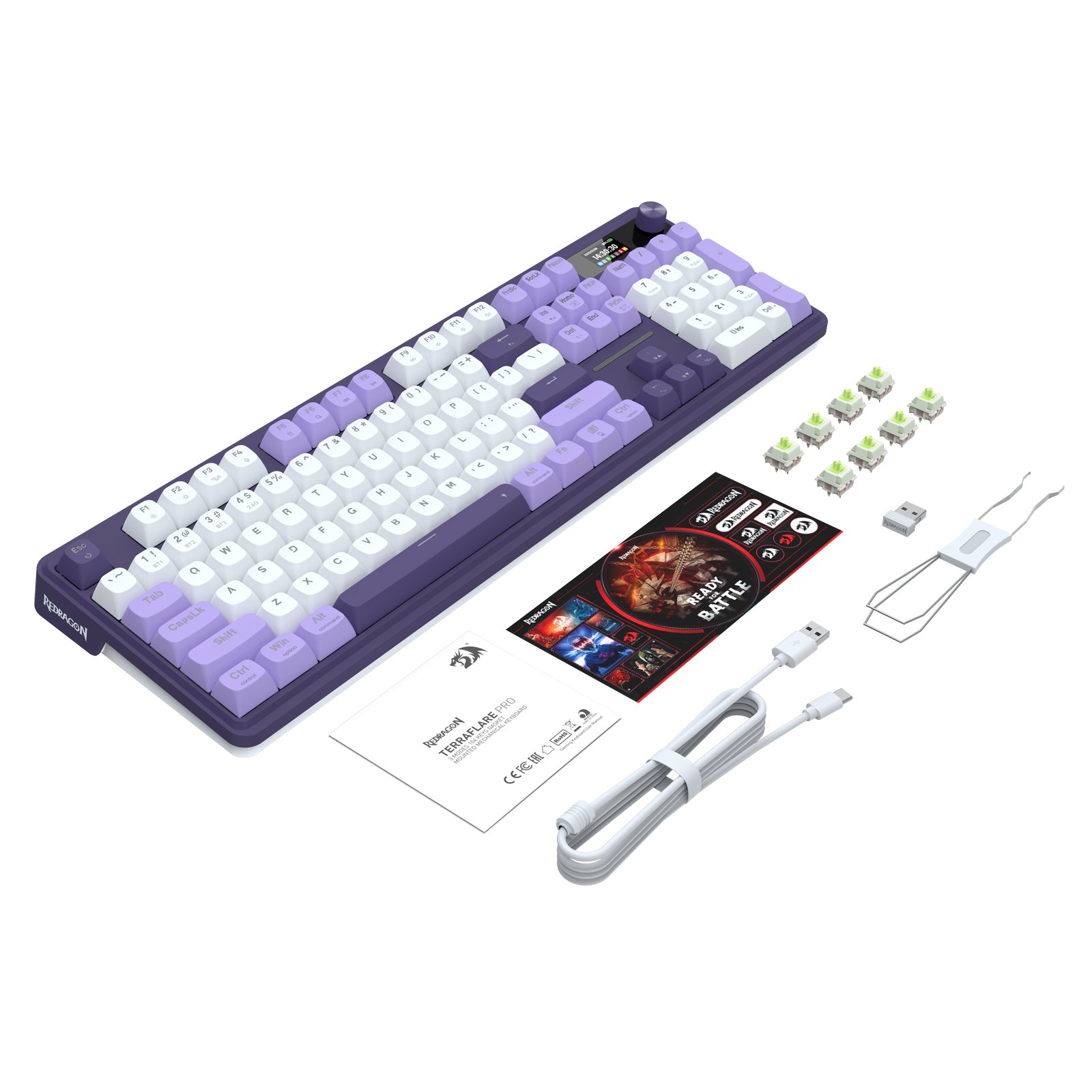Papan Kekunci Mekanikal Gasket 104 Mod 3 Paparan LCD Redragon K762WP-RGB-PRO