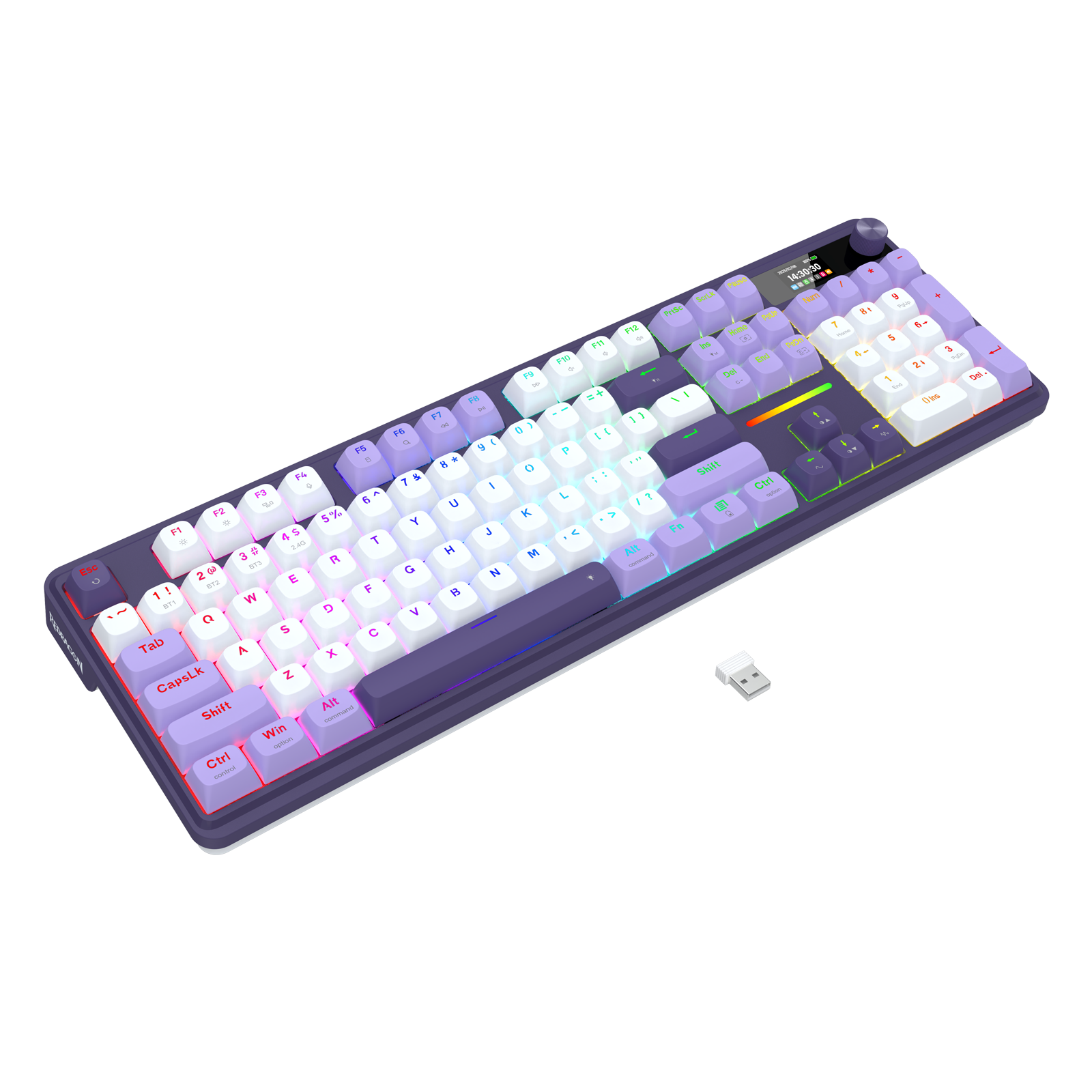 Papan Kekunci Mekanikal Gasket 104 Mod 3 Paparan LCD Redragon K762WP-RGB-PRO