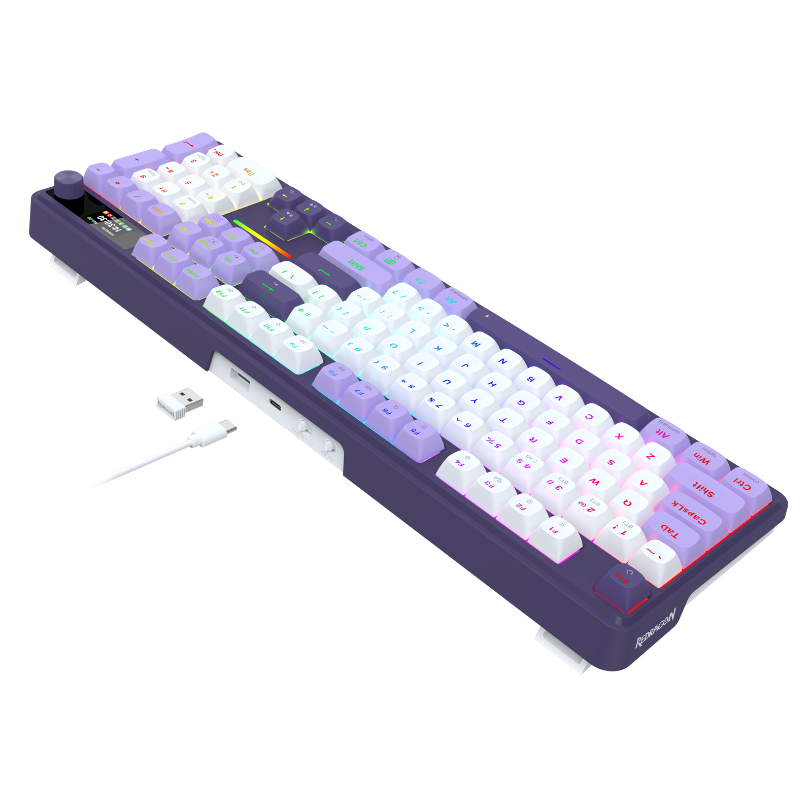 Papan Kekunci Mekanikal Gasket 104 Mod 3 Paparan LCD Redragon K762WP-RGB-PRO