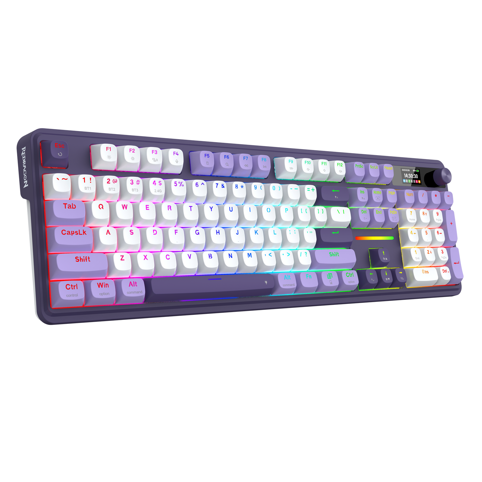 Papan Kekunci Mekanikal Gasket 104 Mod 3 Paparan LCD Redragon K762WP-RGB-PRO