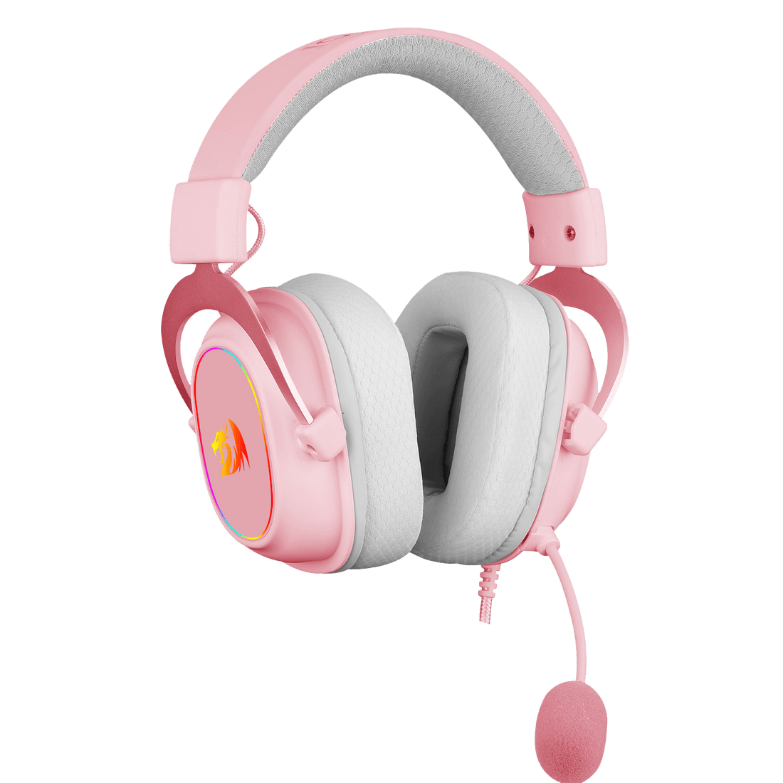 Set Kepala Permainan Berwayar Merah Jambu Redragon H510 Zeus-X RGB - Bunyi Keliling 7.1 - Pemacu Audio 53MM dalam Pad Telinga Buih Memori dengan Penutup Fabrik Tahan Lama - Set Kepala Pelbagai Platform - Berkuasa USB untuk PC/PS4/NS