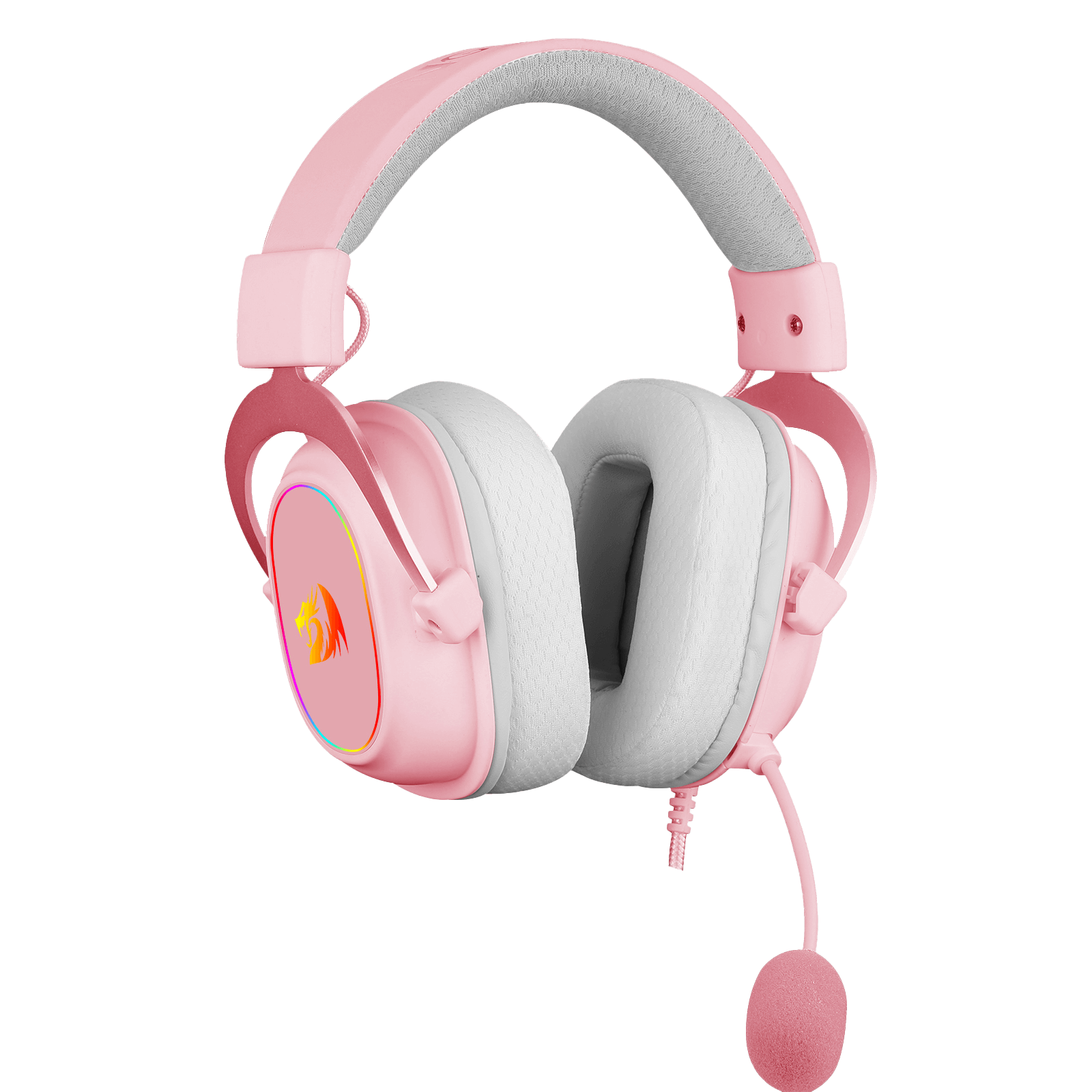 Set Kepala Permainan Berwayar Merah Jambu Redragon H510 Zeus-X RGB - Bunyi Keliling 7.1 - Pemacu Audio 53MM dalam Pad Telinga Buih Memori dengan Penutup Fabrik Tahan Lama - Set Kepala Pelbagai Platform - Berkuasa USB untuk PC/PS4/NS