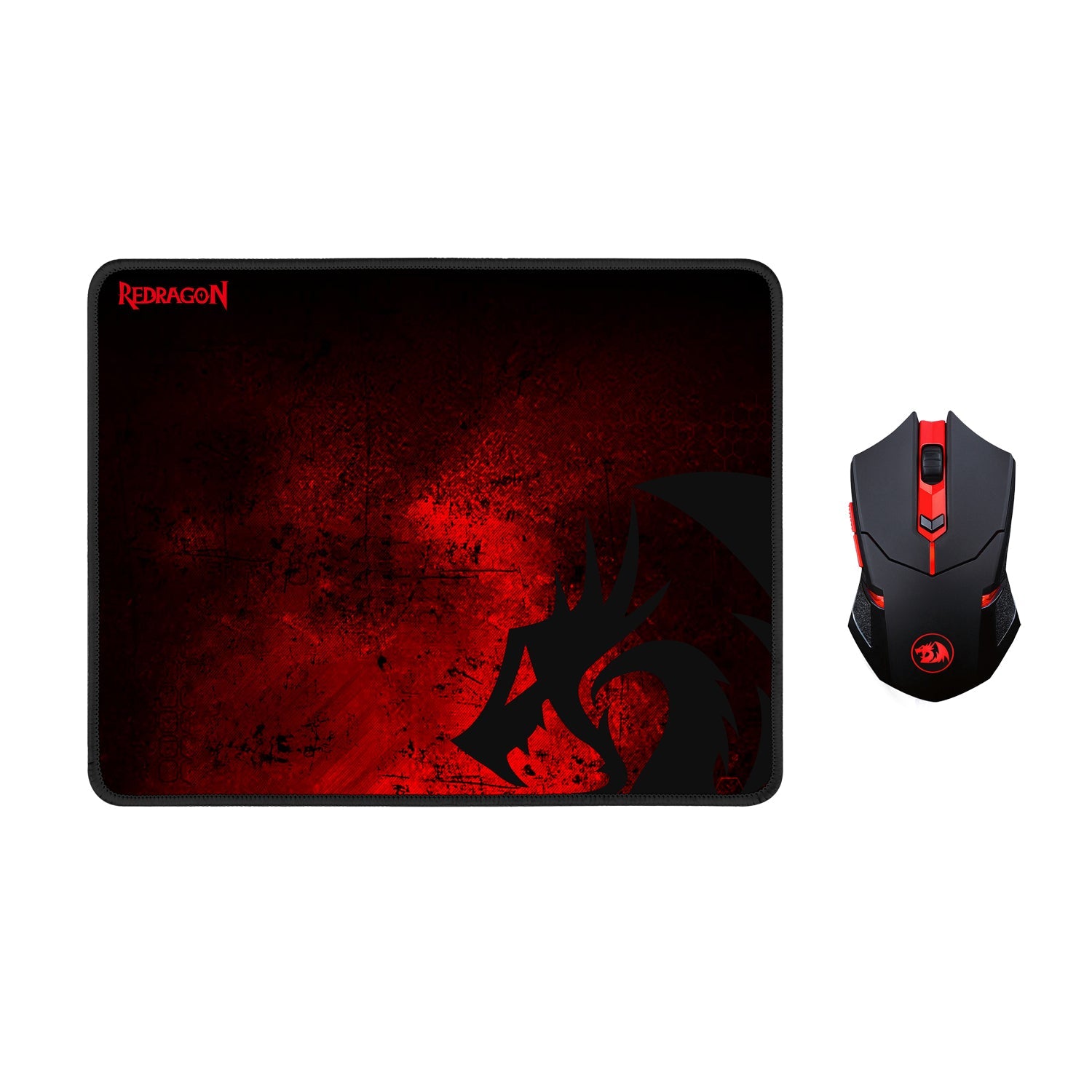 Kombo Tetikus Permainan Tanpa Wayar Redragon M601-WL-BA dan Pad Tetikus, Ergonomik, 6 Butang Boleh Atur Cara, 2400 DPI, Tetikus LED Merah, Pad Tetikus Besar untuk Permainan PC Windows - Hitam [Set Tetikus Tanpa Kord Pad Tetikus]