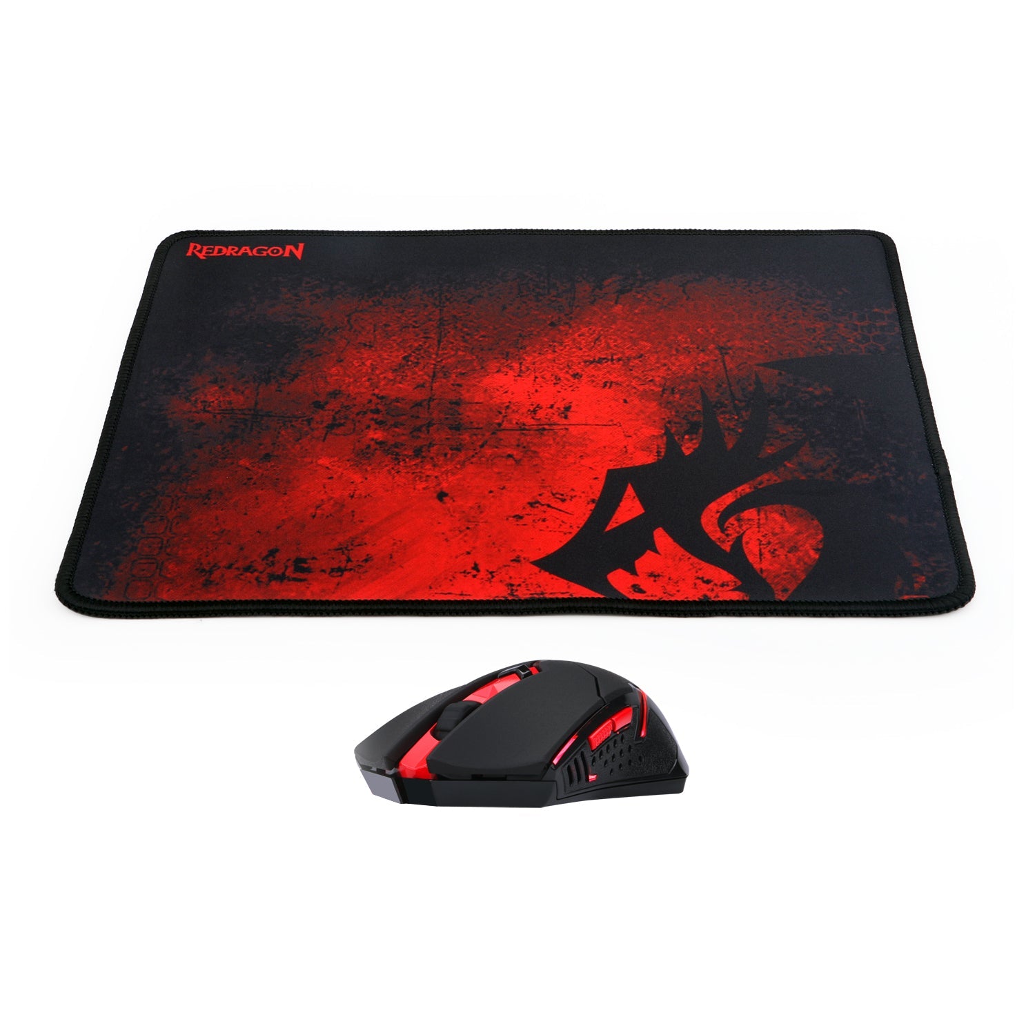Kombo Tetikus Permainan Tanpa Wayar Redragon M601-WL-BA dan Pad Tetikus, Ergonomik, 6 Butang Boleh Atur Cara, 2400 DPI, Tetikus LED Merah, Pad Tetikus Besar untuk Permainan PC Windows - Hitam [Set Tetikus Tanpa Kord Pad Tetikus]