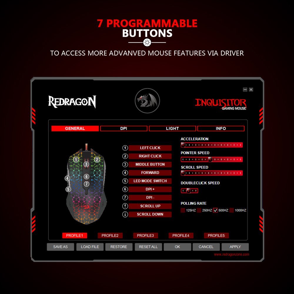 Redragon M716 INQUISITOR Tetikus Permainan RGB
