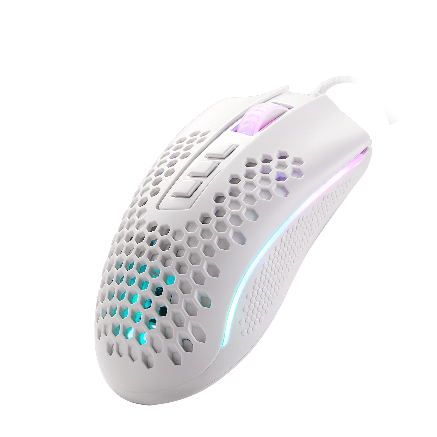 Redragon M808 Storm White Lightweight RGB Gaming Mouse, Cengkerang Honeycomb Ultra Ringan 85g - Penderia Optik 12,400 DPI