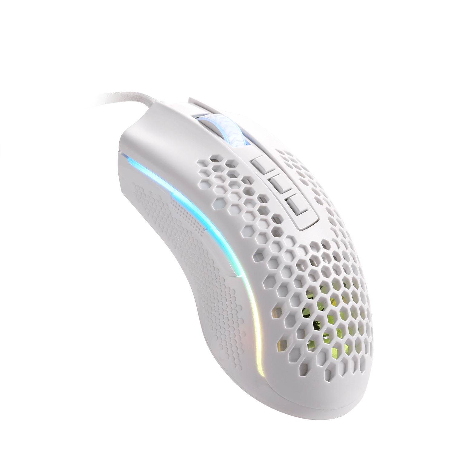 Redragon M808 Storm White Lightweight RGB Gaming Mouse, Cengkerang Honeycomb Ultra Ringan 85g - Penderia Optik 12,400 DPI