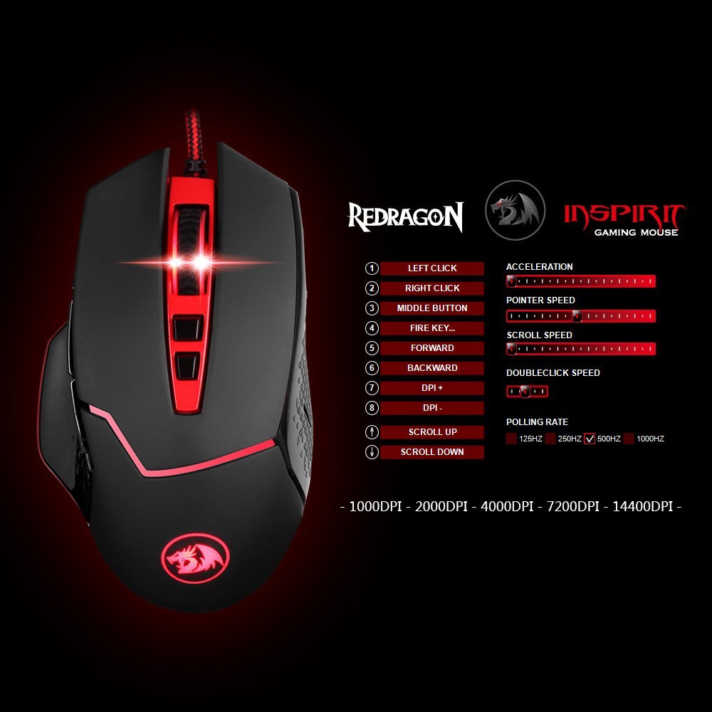 Redragon M907 INSPIRIT Tetikus Gaming 14400 DPI