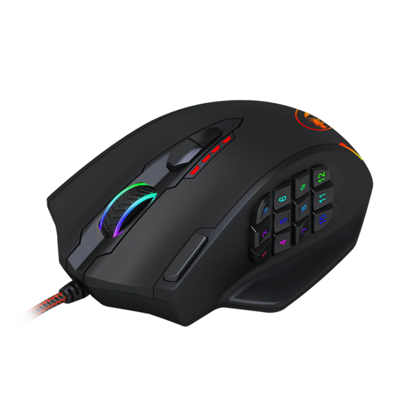Redragon M908 IMPACT Tetikus Permainan MMO sehingga 12,400 DPI Tetikus Berketepatan Tinggi untuk PC, 18 Butang Boleh Atur Cara, Kartrij Penalaan Berat, 12 Butang Sisi, 5 profil pengguna boleh atur cara, Pilihan Warna LED Penyesuaian 16.8 Juta
