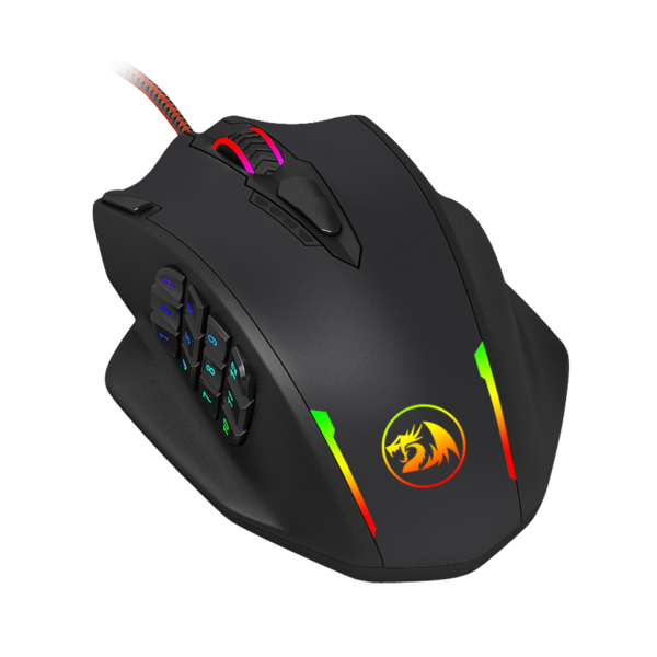 Redragon M908 IMPACT Tetikus Permainan MMO sehingga 12,400 DPI Tetikus Berketepatan Tinggi untuk PC, 18 Butang Boleh Atur Cara, Kartrij Penalaan Berat, 12 Butang Sisi, 5 profil pengguna boleh atur cara, Pilihan Warna LED Penyesuaian 16.8 Juta
