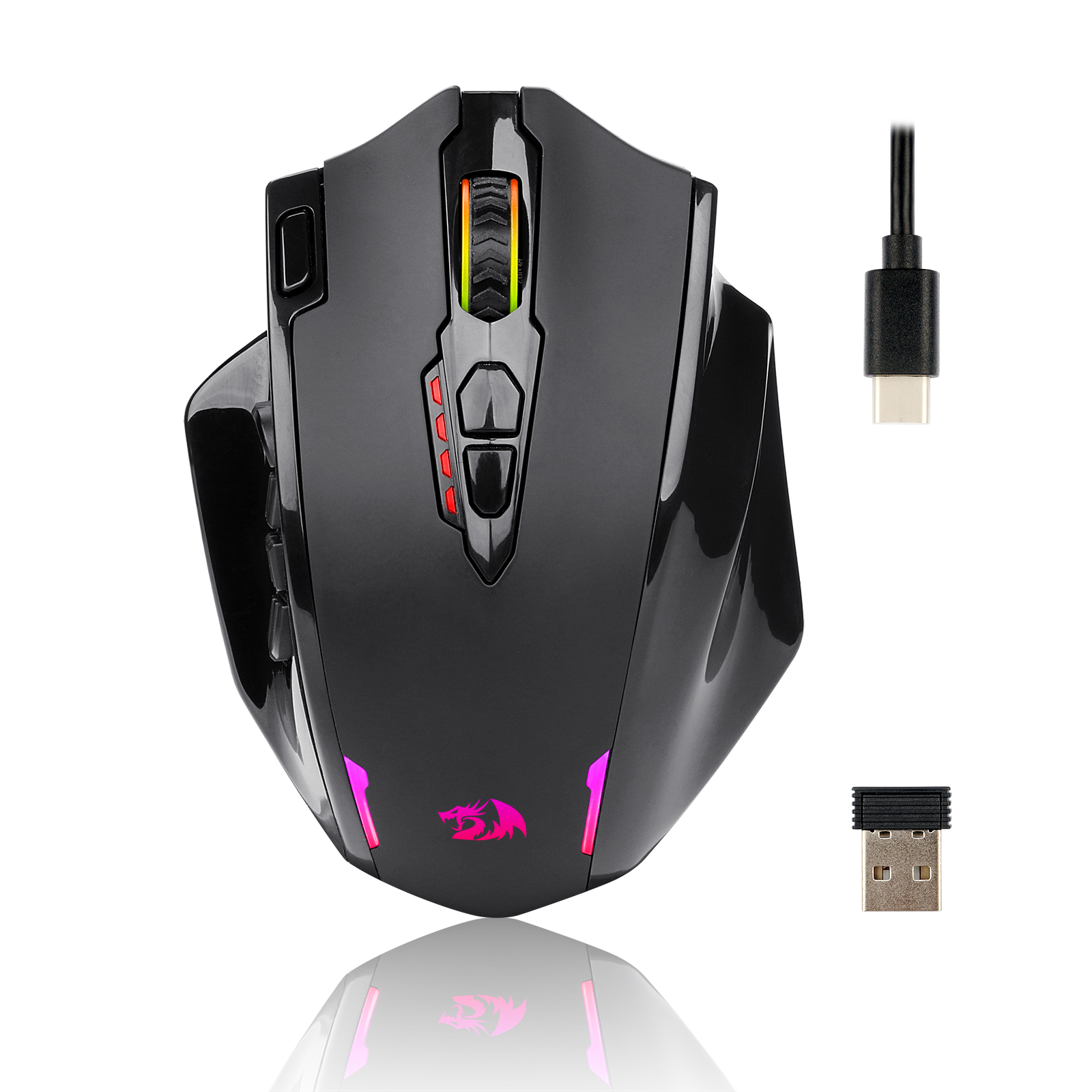Redragon M913 Impact Elite Tetikus Gaming Tanpa Wayar, Tetikus Gamer RGB Berwayar/Tanpa Wayar 16000 DPI dengan 16 Butang Boleh Atur Cara