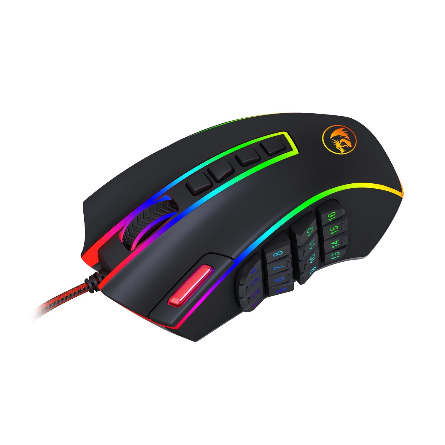 Tetikus Permainan MMO Redragon M990, Tetikus Gamer RGB Berwayar Berketepatan Tinggi 32000 DPI dengan 23 Butang Boleh Atur Cara, 16 Kekunci Makro Sisi, Sokongan Perisian, Tapak Aluminium