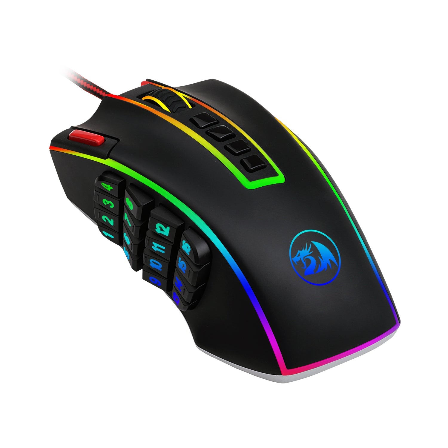 Tetikus Permainan MMO Redragon M990, Tetikus Gamer RGB Berwayar Berketepatan Tinggi 32000 DPI dengan 23 Butang Boleh Atur Cara, 16 Kekunci Makro Sisi, Sokongan Perisian, Tapak Aluminium