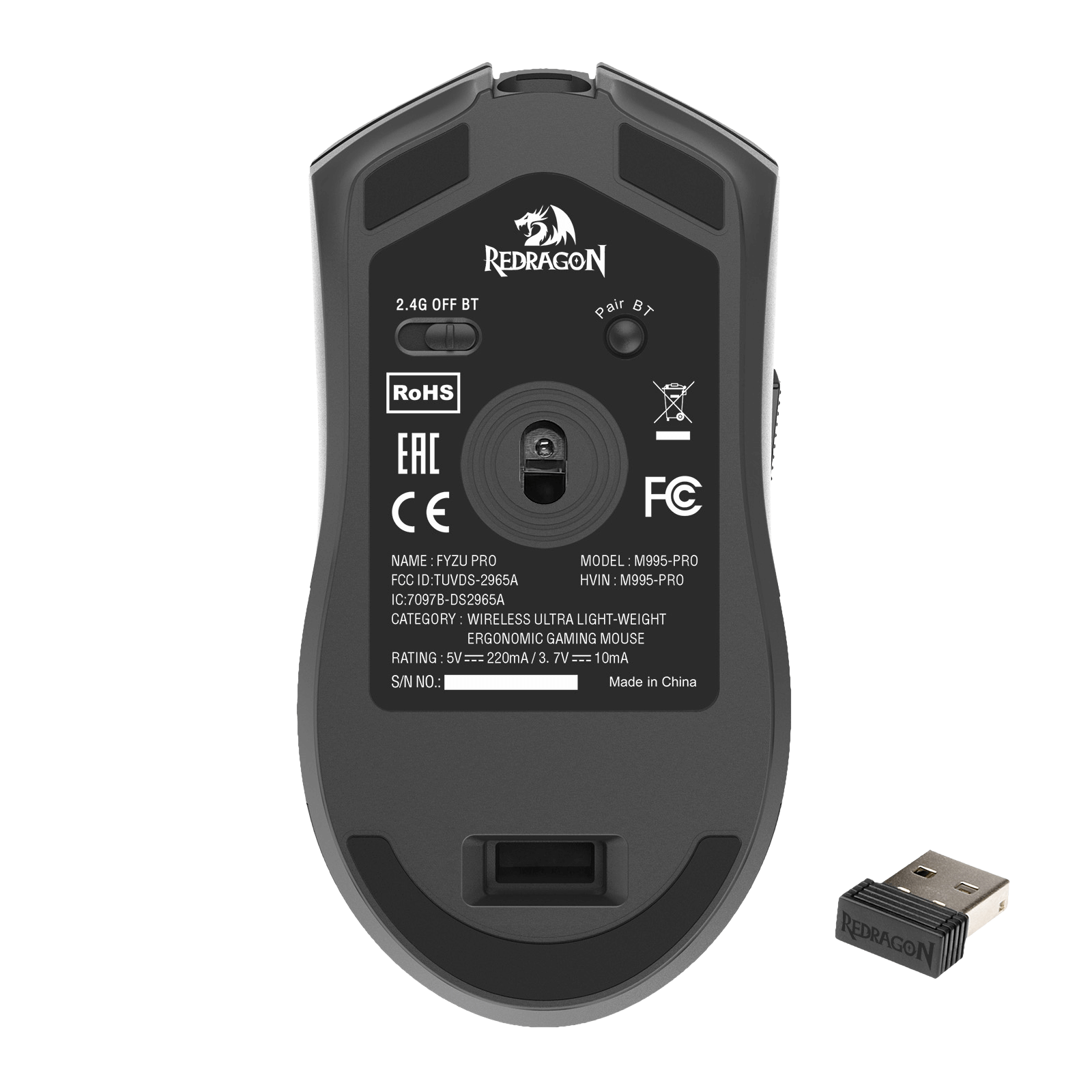 Redragon M995 Wireless Gaming Mouse, 26000 DPI Wired/Wireless Gamer Mouse w/ 3-Mode Connection, BT & 2.4G Wireless, 6 Macro Buttons, Durable Power Capacity for PC/Mac/Laptop