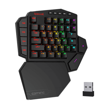 Papan Kekunci Mekanikal Satu Tangan Wayarles Redragon K585 DITI, Pad Kekunci Permainan RGB 40% 2.4Ghz 42 Kekunci dengan 7 Kekunci Makro Onboard, Sokongan Pergelangan Tangan Boleh Tanggal, Bateri 3000 mAh
