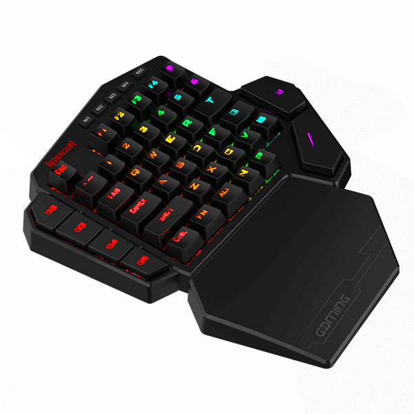 Papan Kekunci Mekanikal Satu Tangan Wayarles Redragon K585 DITI, Pad Kekunci Permainan RGB 40% 2.4Ghz 42 Kekunci dengan 7 Kekunci Makro Onboard, Sokongan Pergelangan Tangan Boleh Tanggal, Bateri 3000 mAh