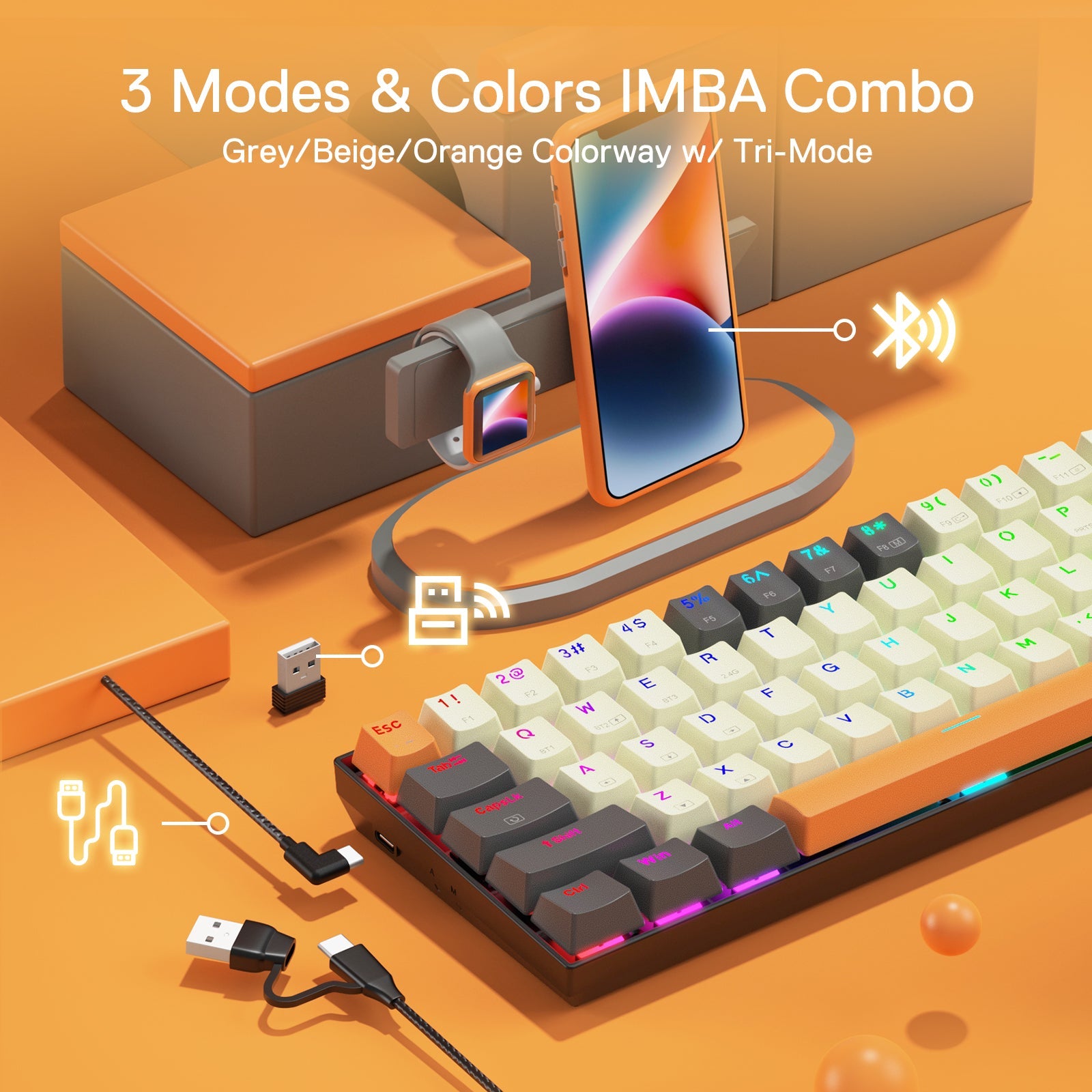 Papan Kekunci Permainan RGB Wayarles 3-Mod 65% Redragon K644 SE, Papan Kekunci Mekanikal Padat Boleh Tukar Panas 61 Kekunci dengan Soket PCB Boleh Tukar Panas yang Dinaik Taraf & Saiz 1.2X Lebih Besar yang Kreatif, Suis Linear Merah Senyap
