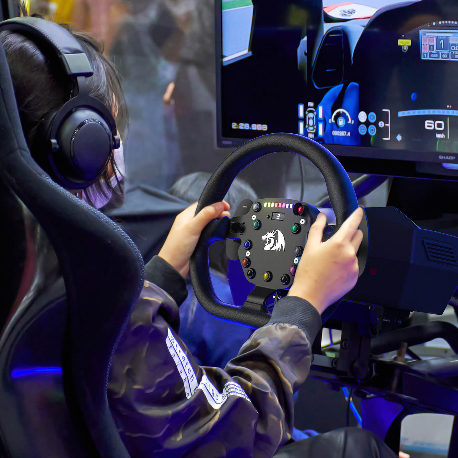 Stereng Lumba Redragon GT-32 dan Pedal Lantai, Simulator Perlumbaan Kereta Maklum Balas Kuasa Sebenar, Kotak Kawalan & Pedal Dwi-Motor PMSM, Penderia Dewan Tanpa Sentuhan, Maklum Balas Kuasa Sebenar Unggul Didedikasikan untuk Pemain Komputer