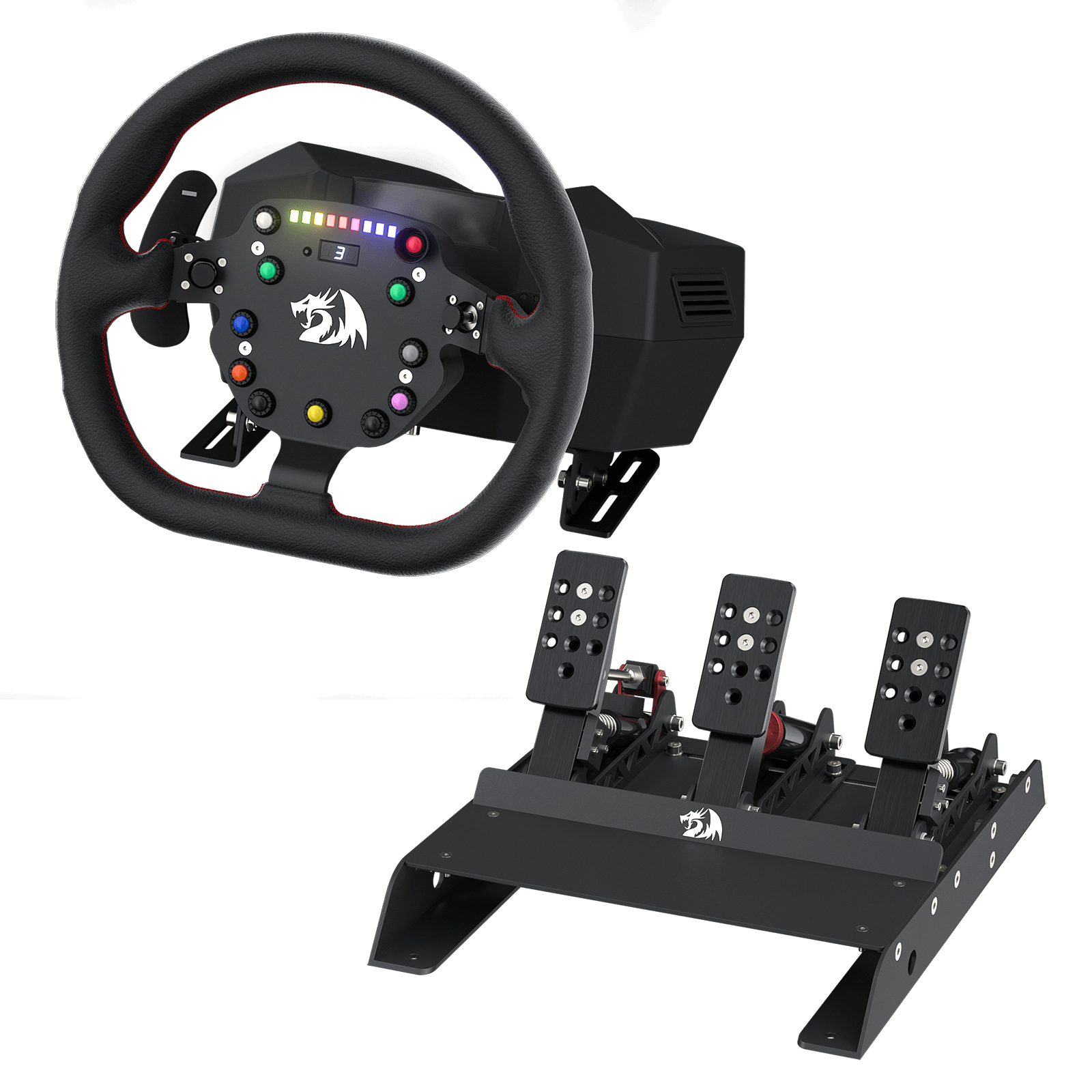 Stereng Lumba Redragon GT-32 dan Pedal Lantai, Simulator Perlumbaan Kereta Maklum Balas Kuasa Sebenar, Kotak Kawalan & Pedal Dwi-Motor PMSM, Penderia Dewan Tanpa Sentuhan, Maklum Balas Kuasa Sebenar Unggul Didedikasikan untuk Pemain Komputer
