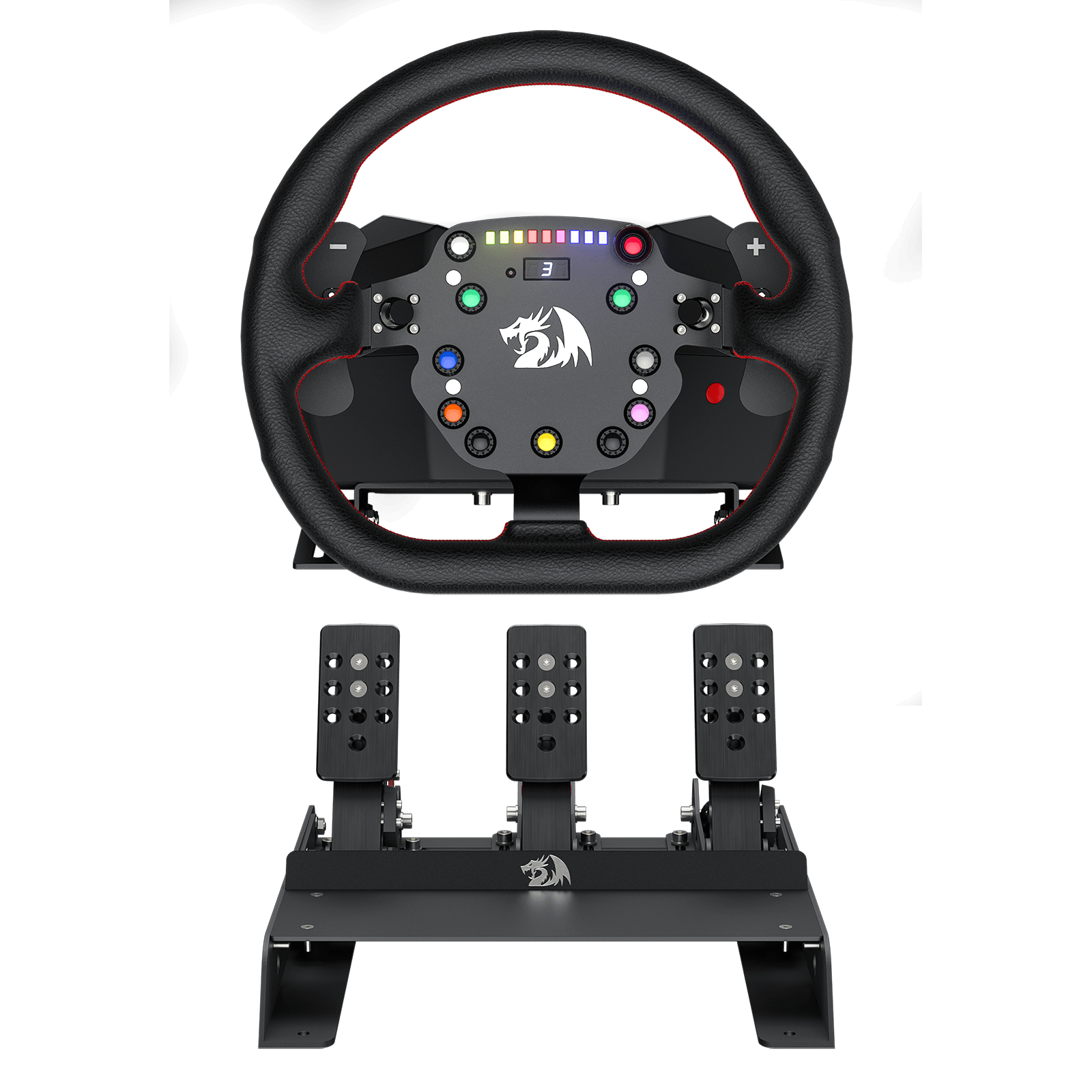 Stereng Lumba Redragon GT-32 dan Pedal Lantai, Simulator Perlumbaan Kereta Maklum Balas Kuasa Sebenar, Kotak Kawalan & Pedal Dwi-Motor PMSM, Penderia Dewan Tanpa Sentuhan, Maklum Balas Kuasa Sebenar Unggul Didedikasikan untuk Pemain Komputer