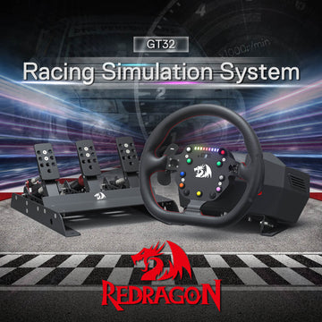 Stereng Lumba Redragon GT-32 dan Pedal Lantai, Simulator Perlumbaan Kereta Maklum Balas Kuasa Sebenar, Kotak Kawalan & Pedal Dwi-Motor PMSM, Penderia Dewan Tanpa Sentuhan, Maklum Balas Kuasa Sebenar Unggul Didedikasikan untuk Pemain Komputer