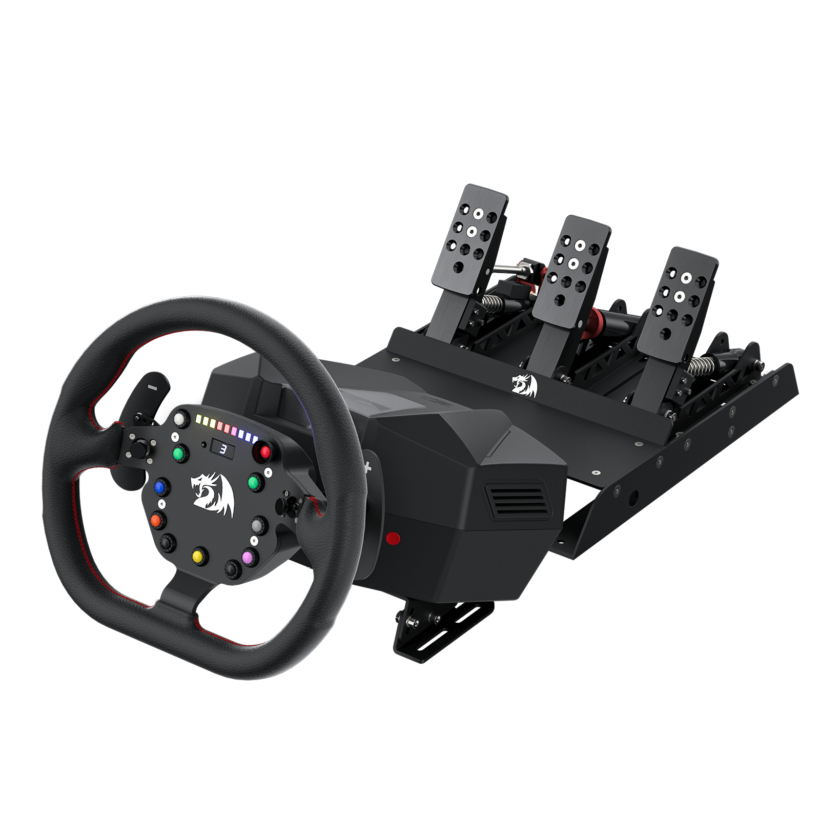 Stereng Lumba Redragon GT-32 dan Pedal Lantai, Simulator Perlumbaan Kereta Maklum Balas Kuasa Sebenar, Kotak Kawalan & Pedal Dwi-Motor PMSM, Penderia Dewan Tanpa Sentuhan, Maklum Balas Kuasa Sebenar Unggul Didedikasikan untuk Pemain Komputer