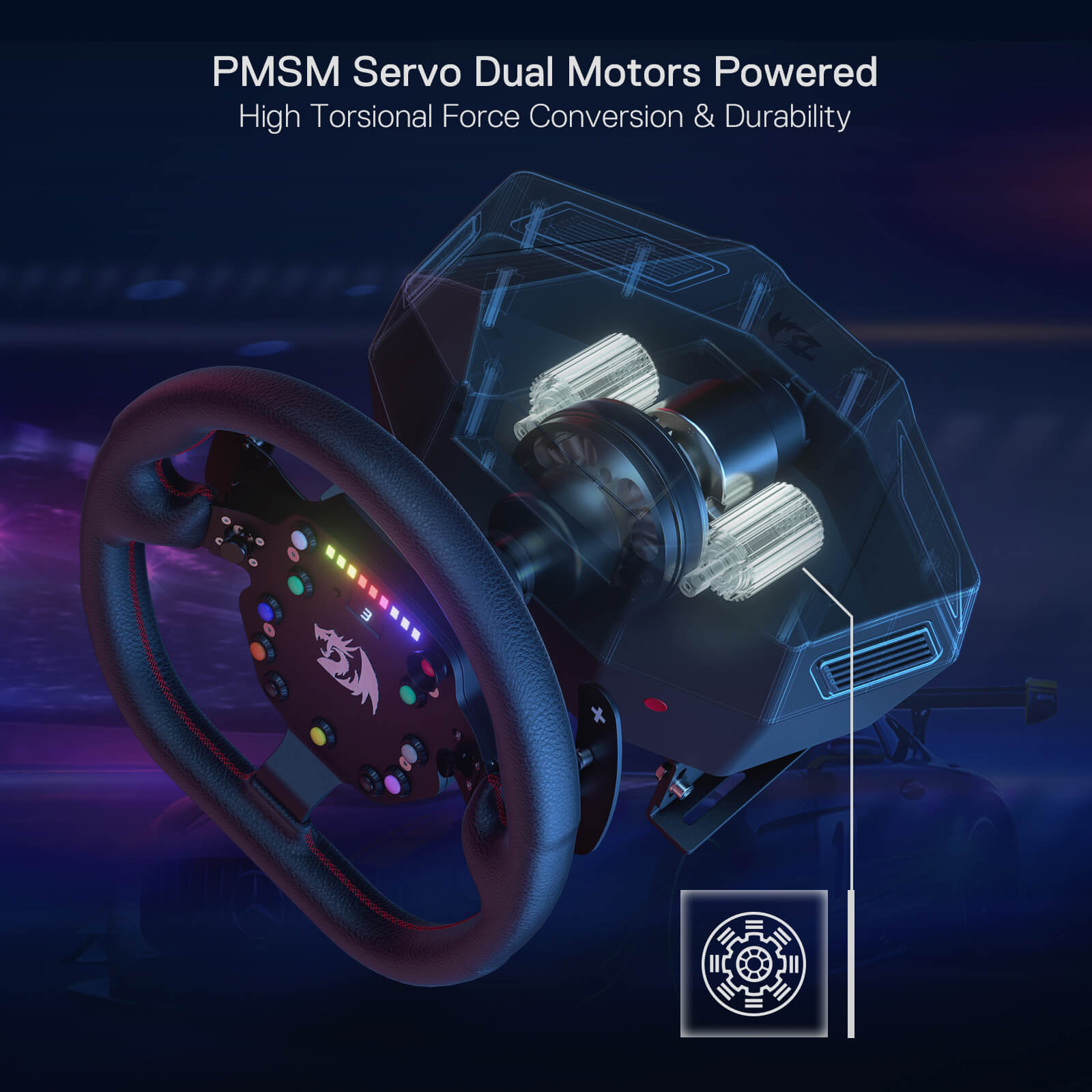 Stereng Lumba Redragon GT-32 dan Pedal Lantai, Simulator Perlumbaan Kereta Maklum Balas Kuasa Sebenar, Kotak Kawalan & Pedal Dwi-Motor PMSM, Penderia Dewan Tanpa Sentuhan, Maklum Balas Kuasa Sebenar Unggul Didedikasikan untuk Pemain Komputer