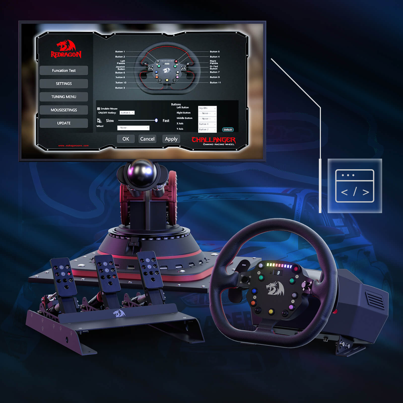 Stereng Lumba Redragon GT-32 dan Pedal Lantai, Simulator Perlumbaan Kereta Maklum Balas Kuasa Sebenar, Kotak Kawalan & Pedal Dwi-Motor PMSM, Penderia Dewan Tanpa Sentuhan, Maklum Balas Kuasa Sebenar Unggul Didedikasikan untuk Pemain Komputer
