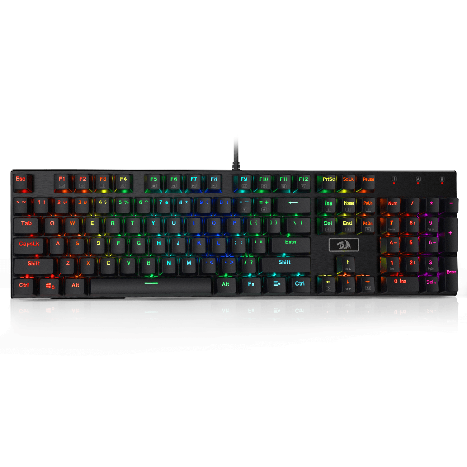 Papan Kekunci Permainan Mekanikal Berwayar Lampu Latar LED RGB Suis Merah Redragon K556, Tapak Aluminium, 104 Kekunci Standard